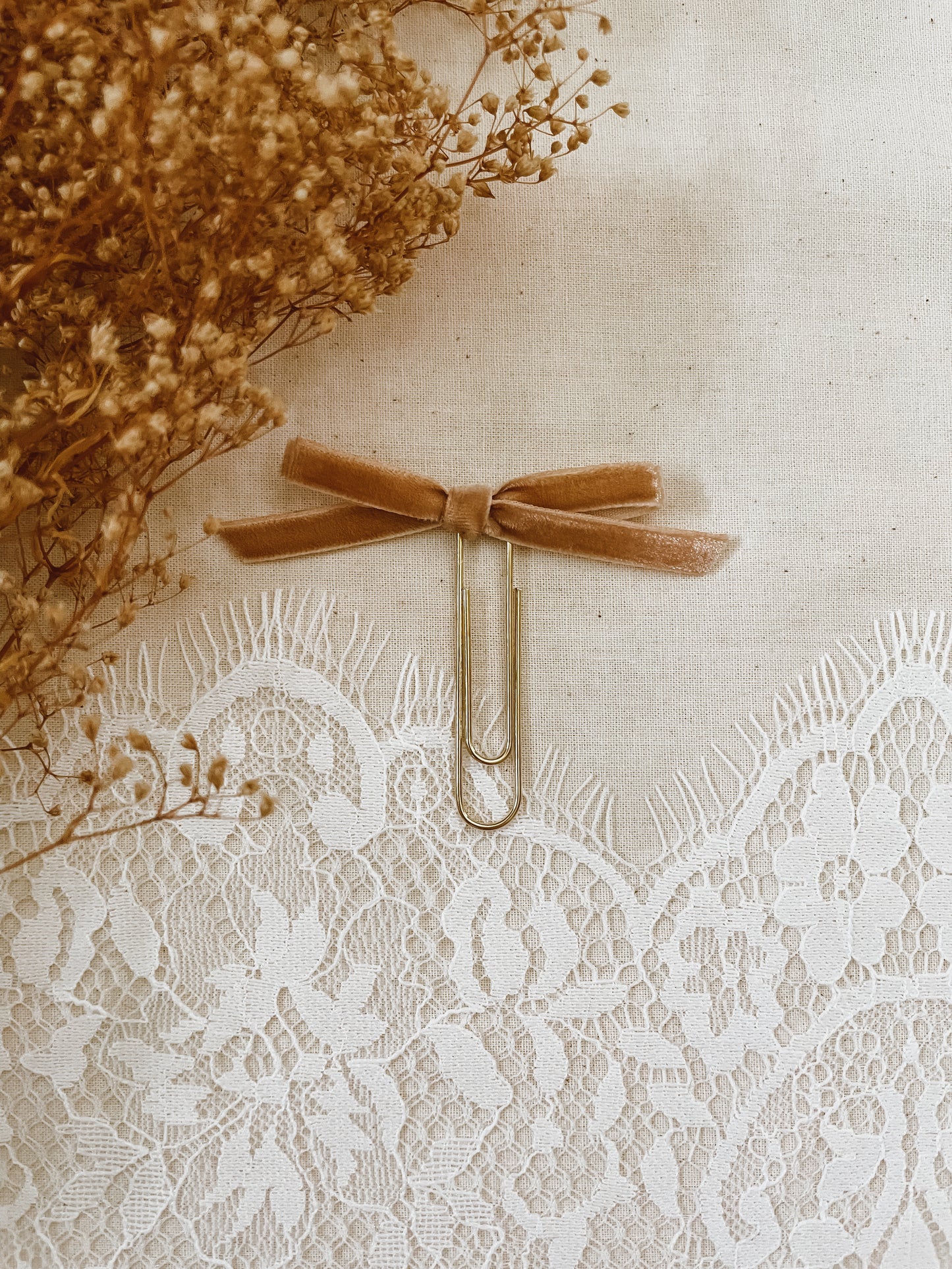 Camel-velvet ribbon bookmark