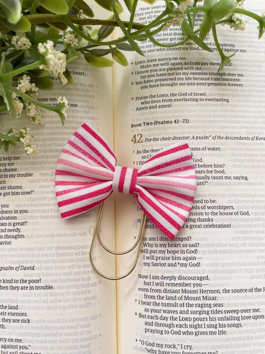 Beachy pink stripes - petite bow bookmark