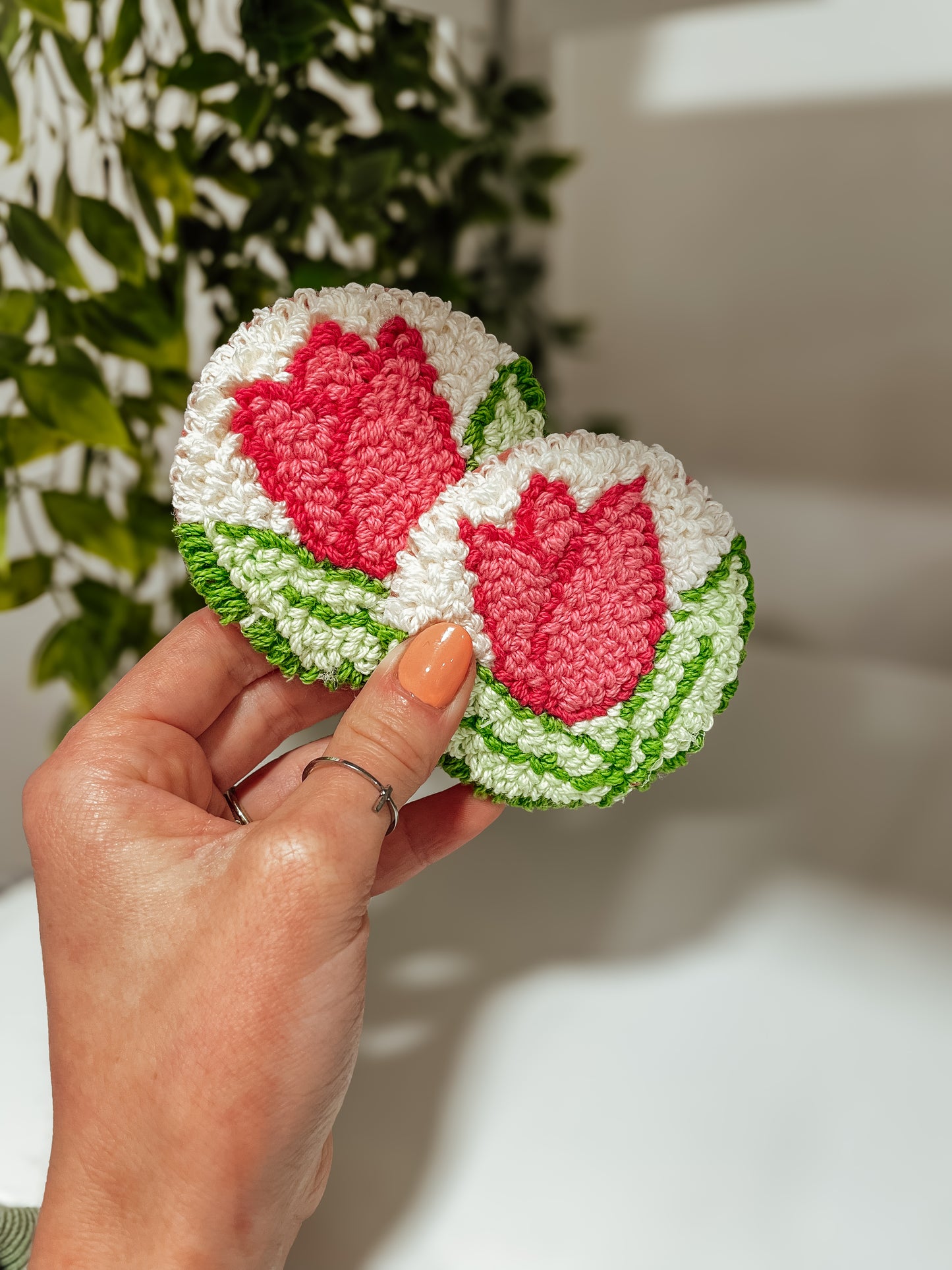 Pink Tulip- set of 2 car coaster mug rugs