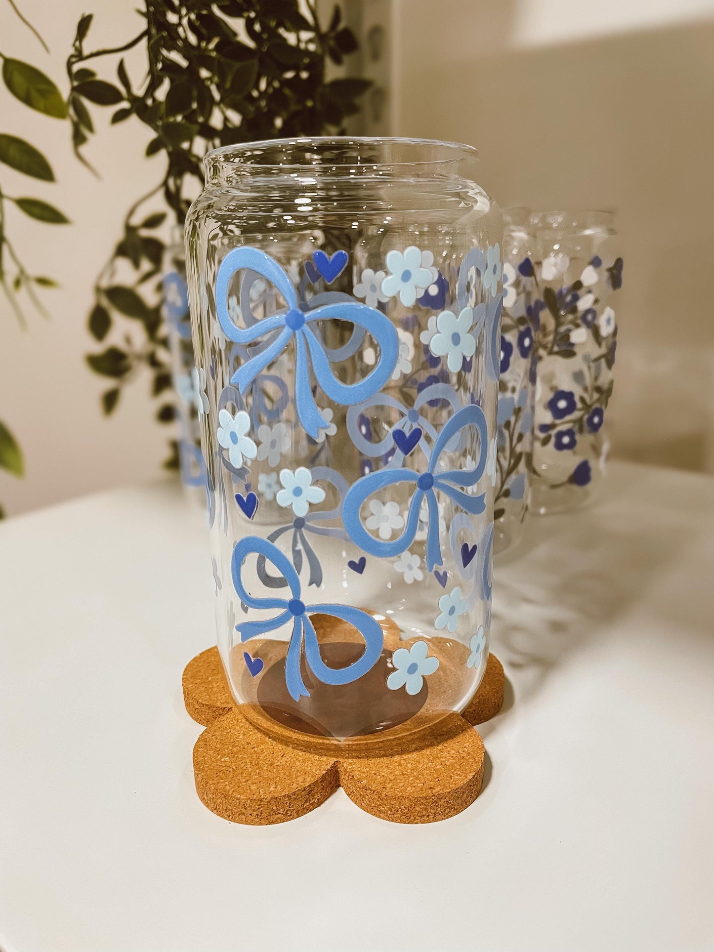 Blue Coquette Bow- 16oz glass tumbler