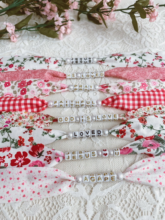 Fabric ‘love’ bracelets