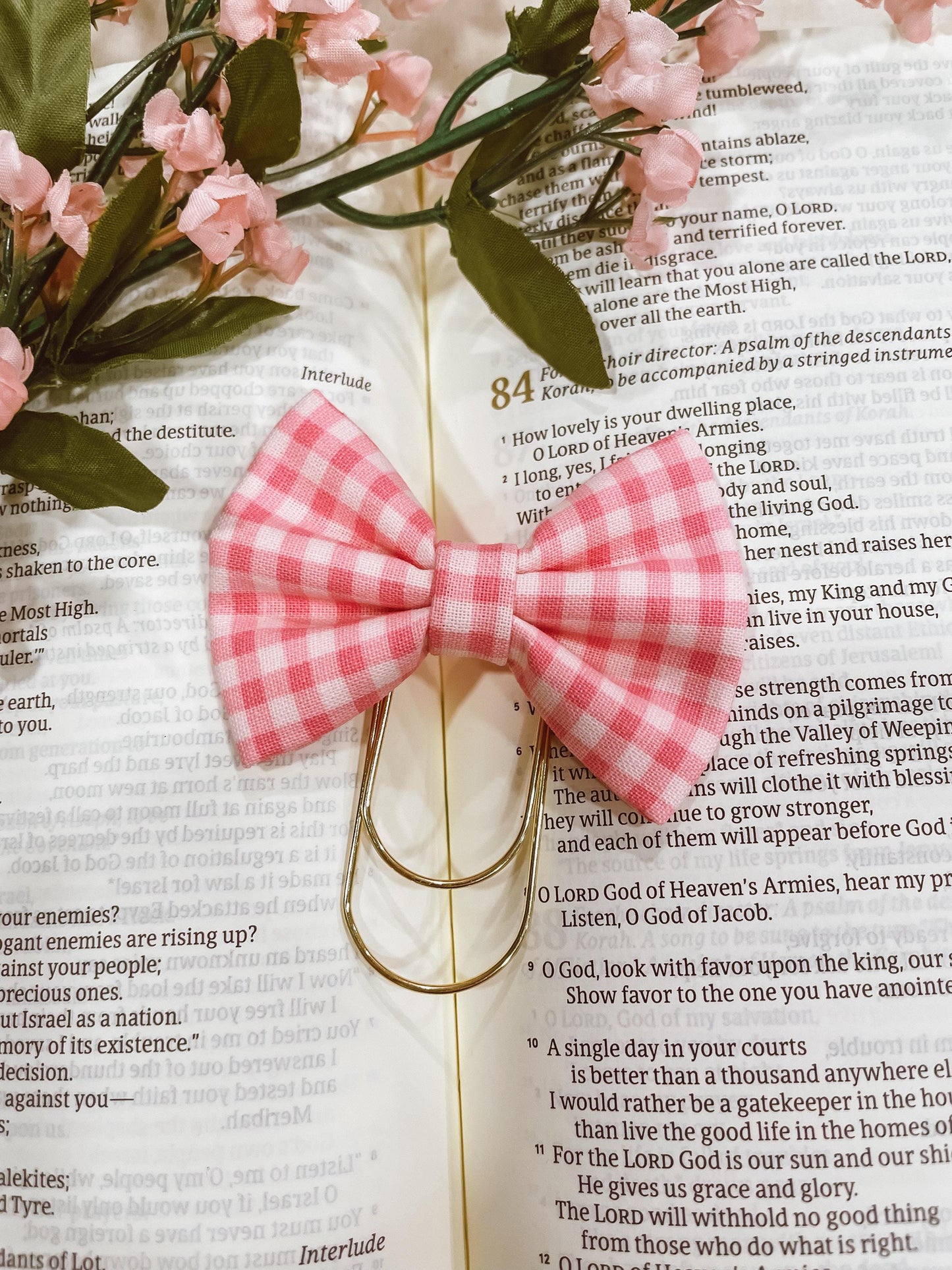Dainty Pink Check - petite bow bookmark