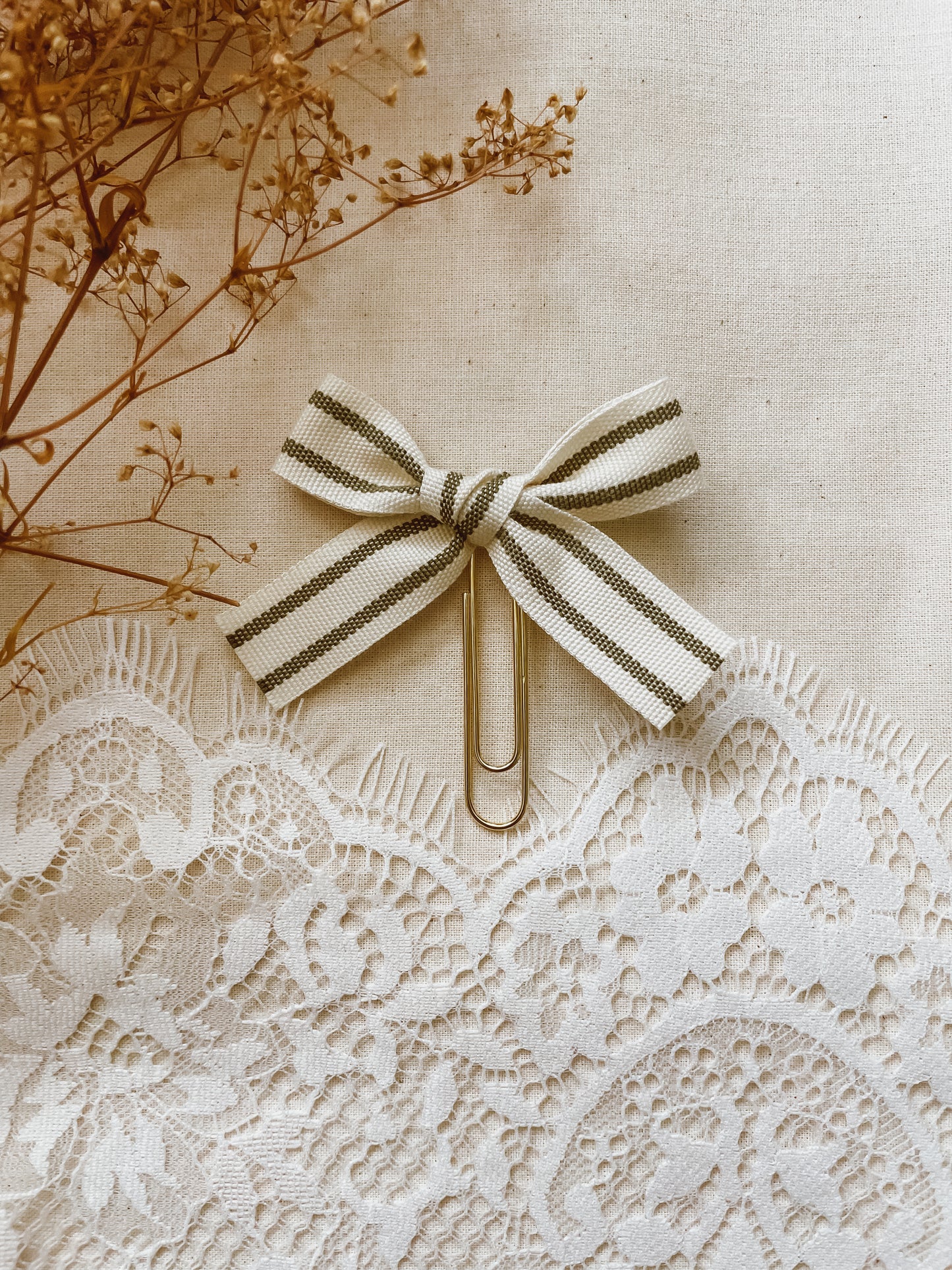 Olive Stripe-ribbon bookmark