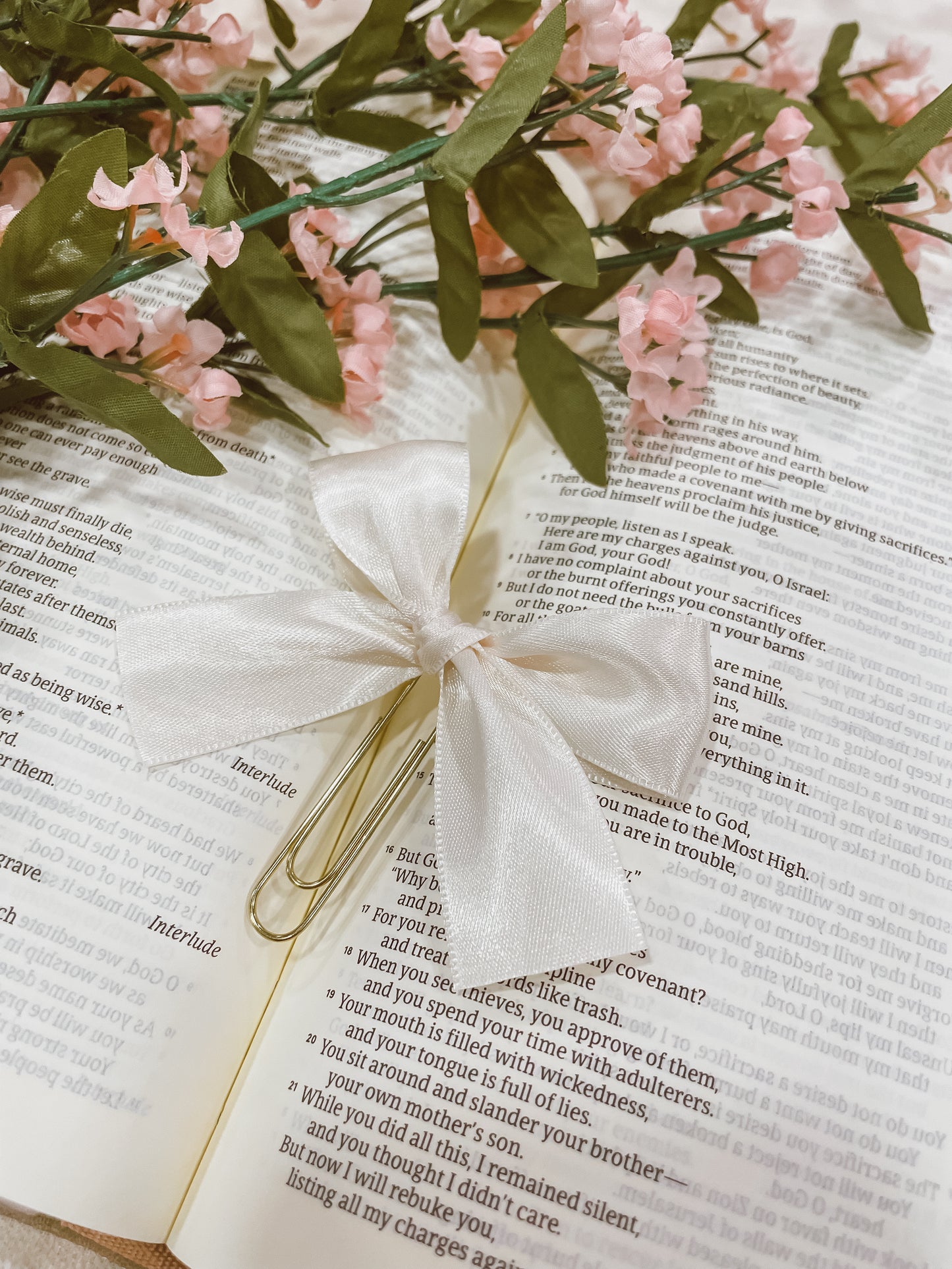 Ivory Satin- ribbon bow bookmark