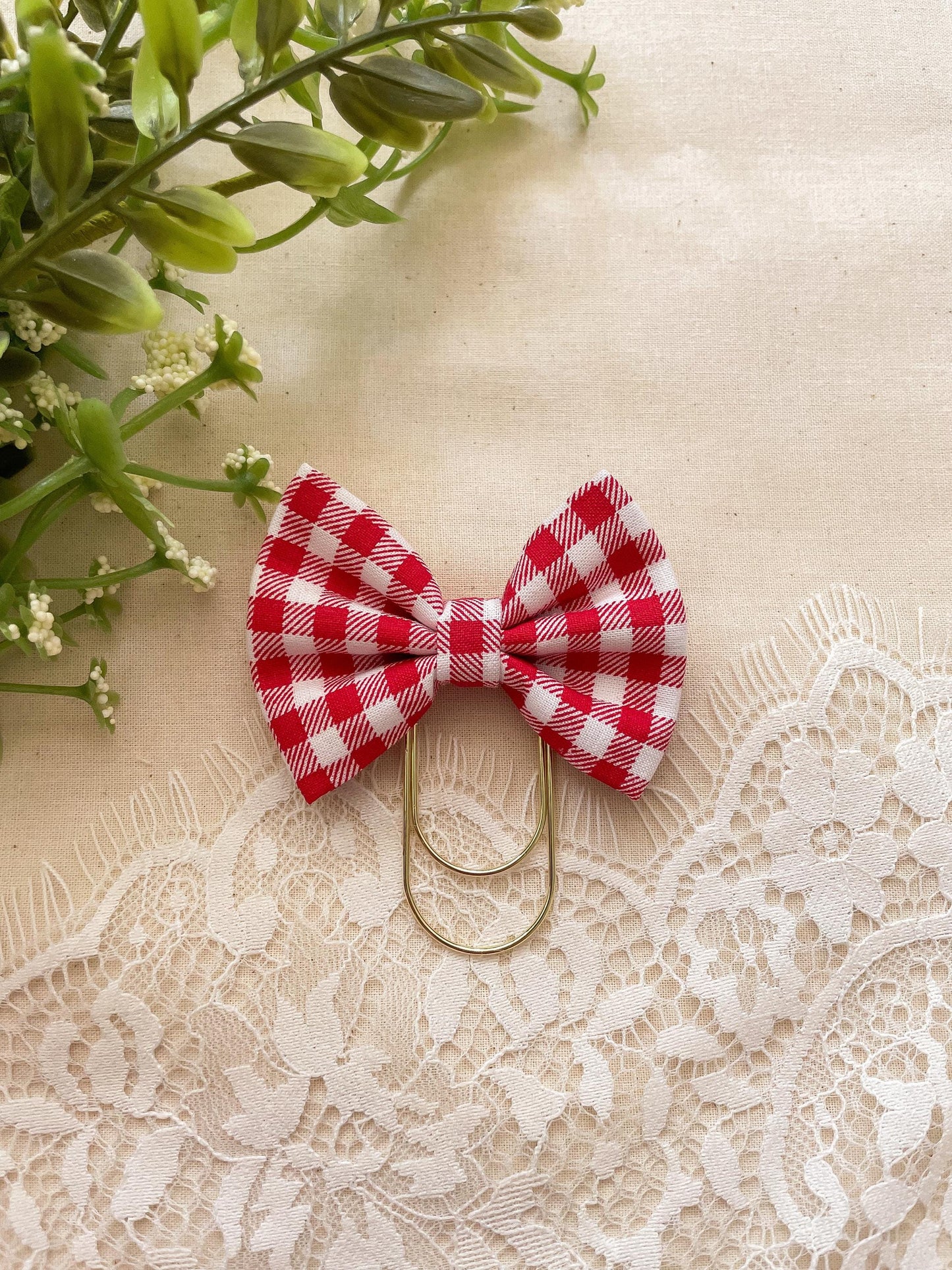 Red Gingham - petite bow bookmark