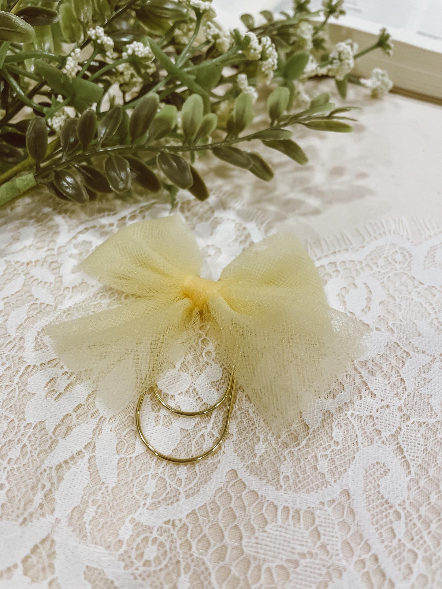 Lemon yellow tulle - bow bookmark