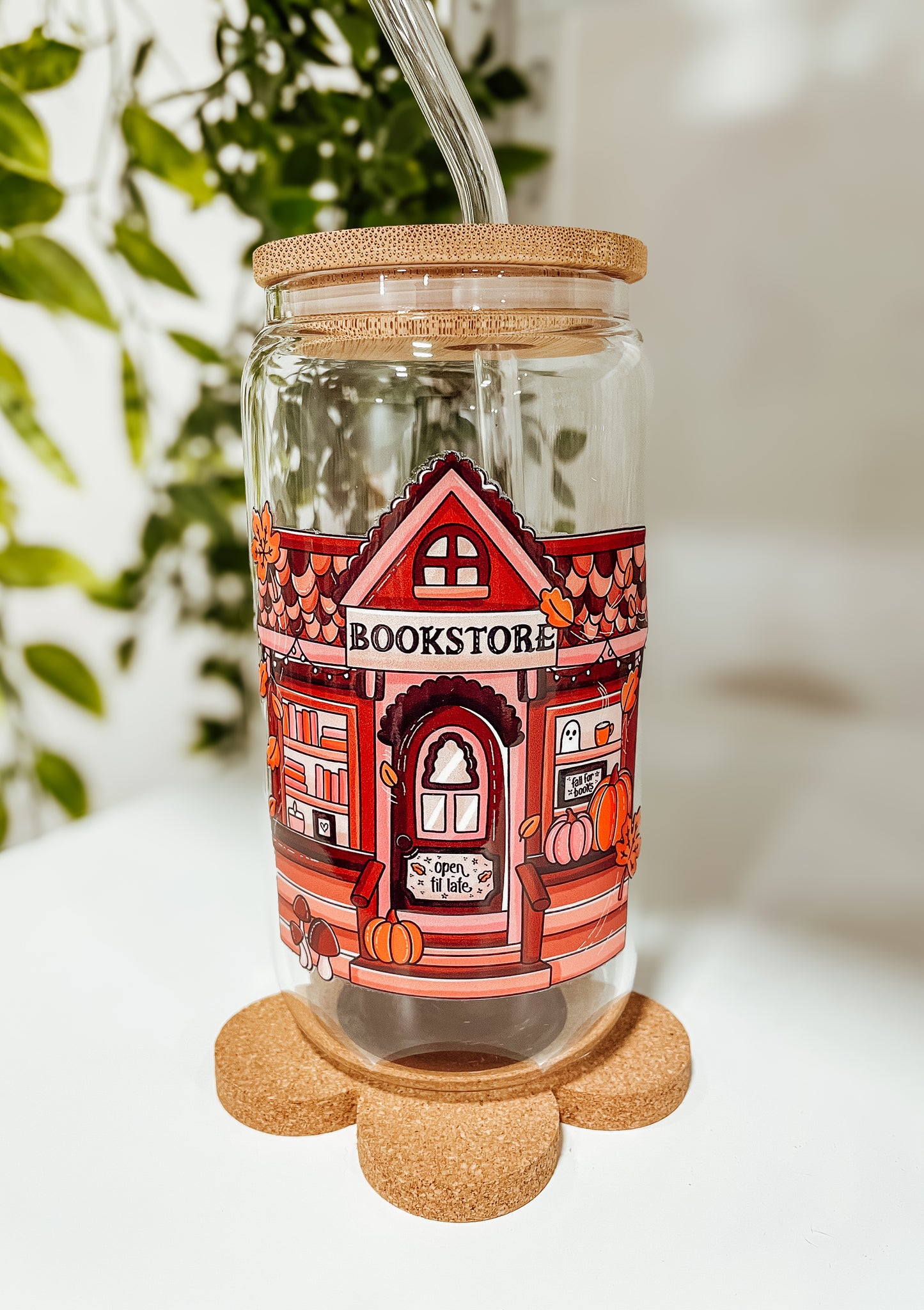 Fall Bookstore - 16oz glass tumbler