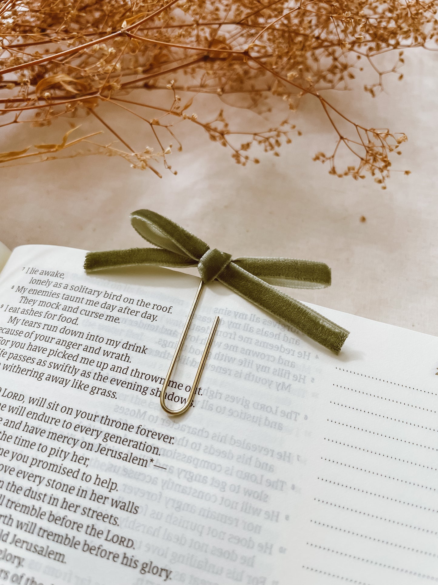 Olive-velvet ribbon bookmark