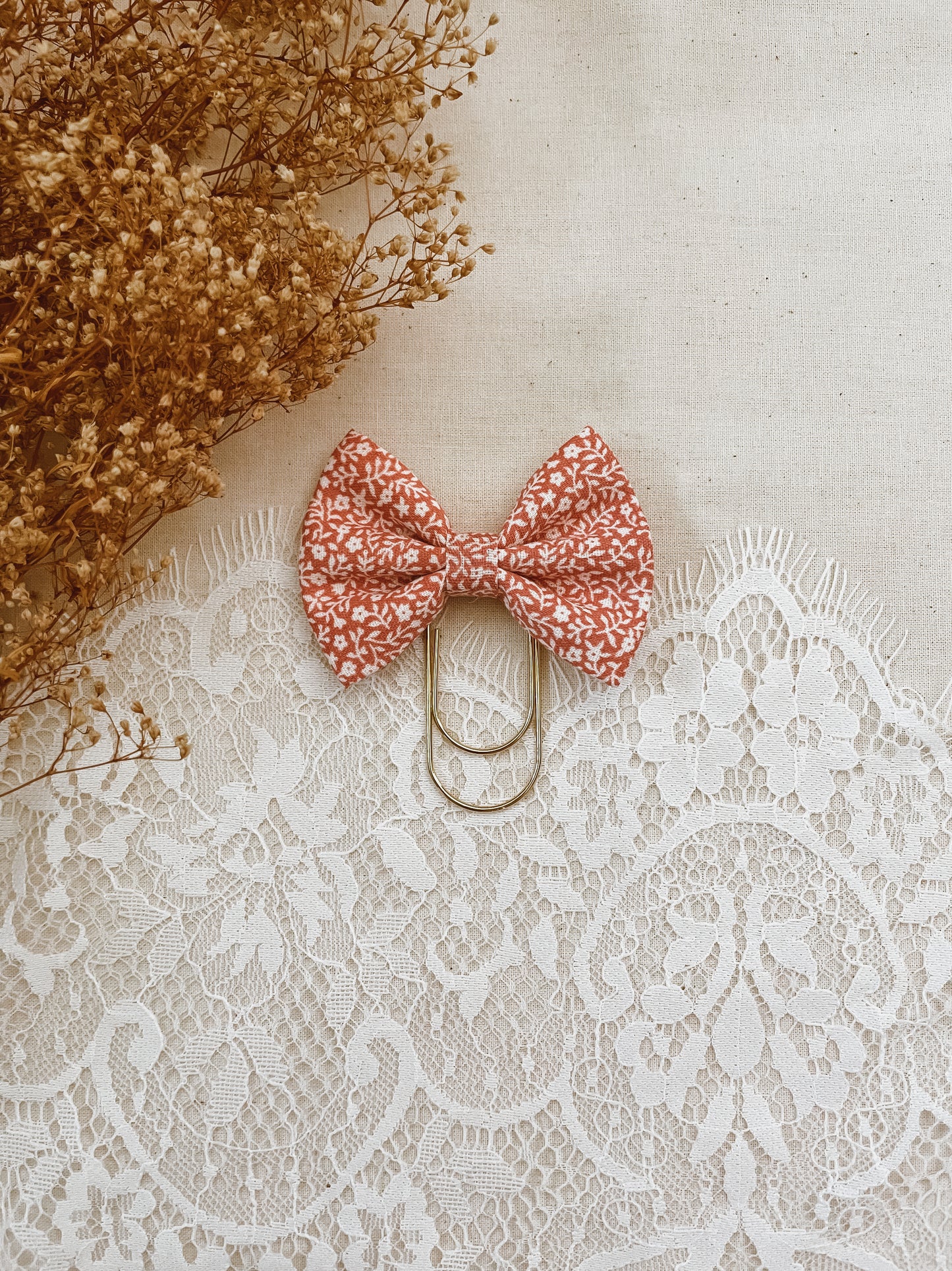 Apricot Floral-petite bow bookmark
