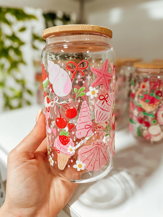 Pink Beach - 16oz glass tumbler