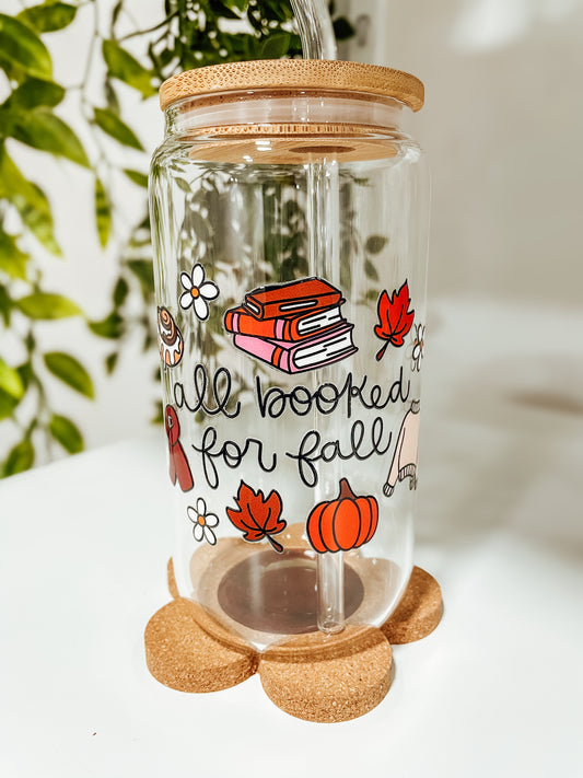 Booked for Fall-16oz glass tumbler