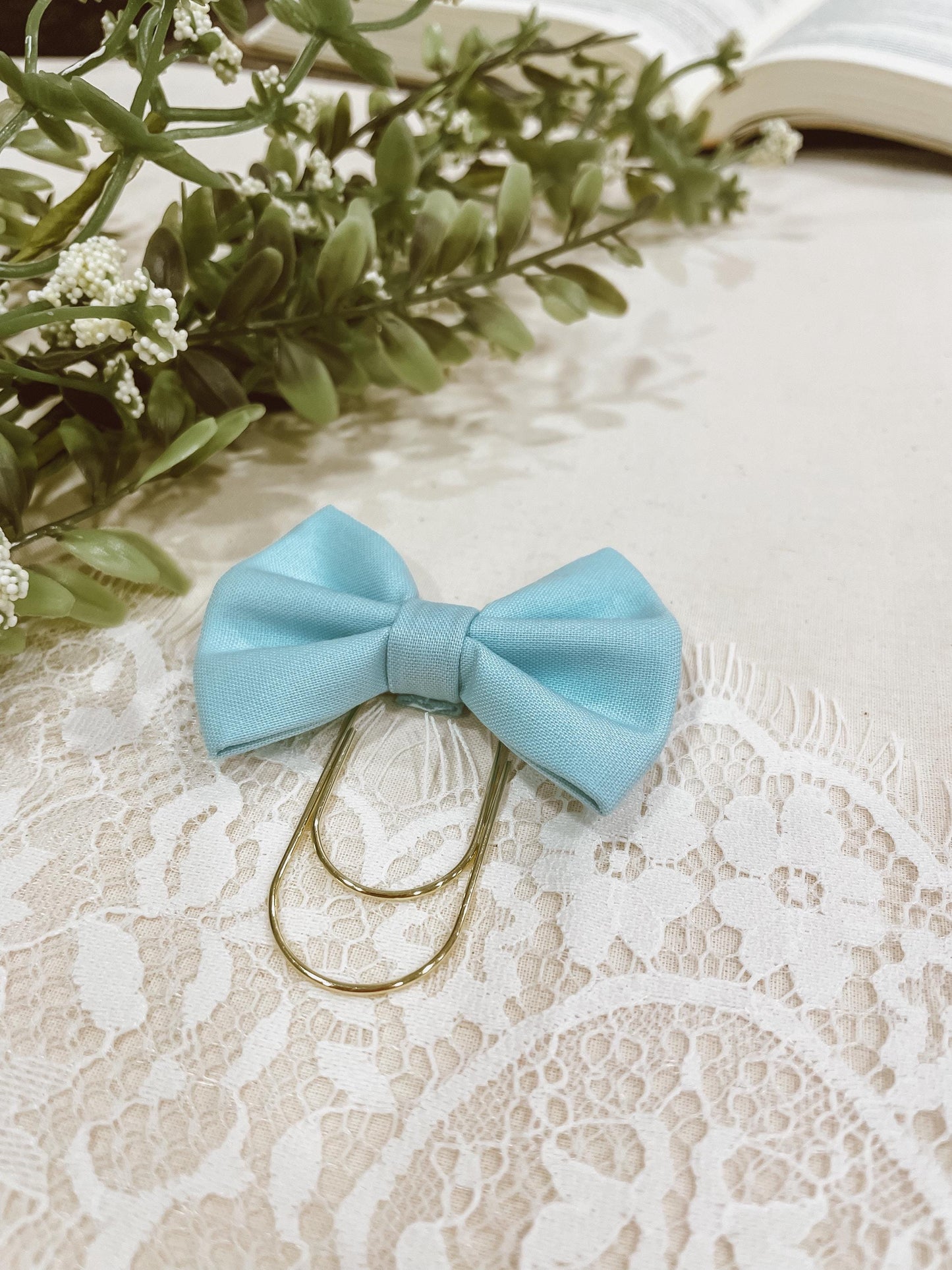 Aqua- petite bow bookmark