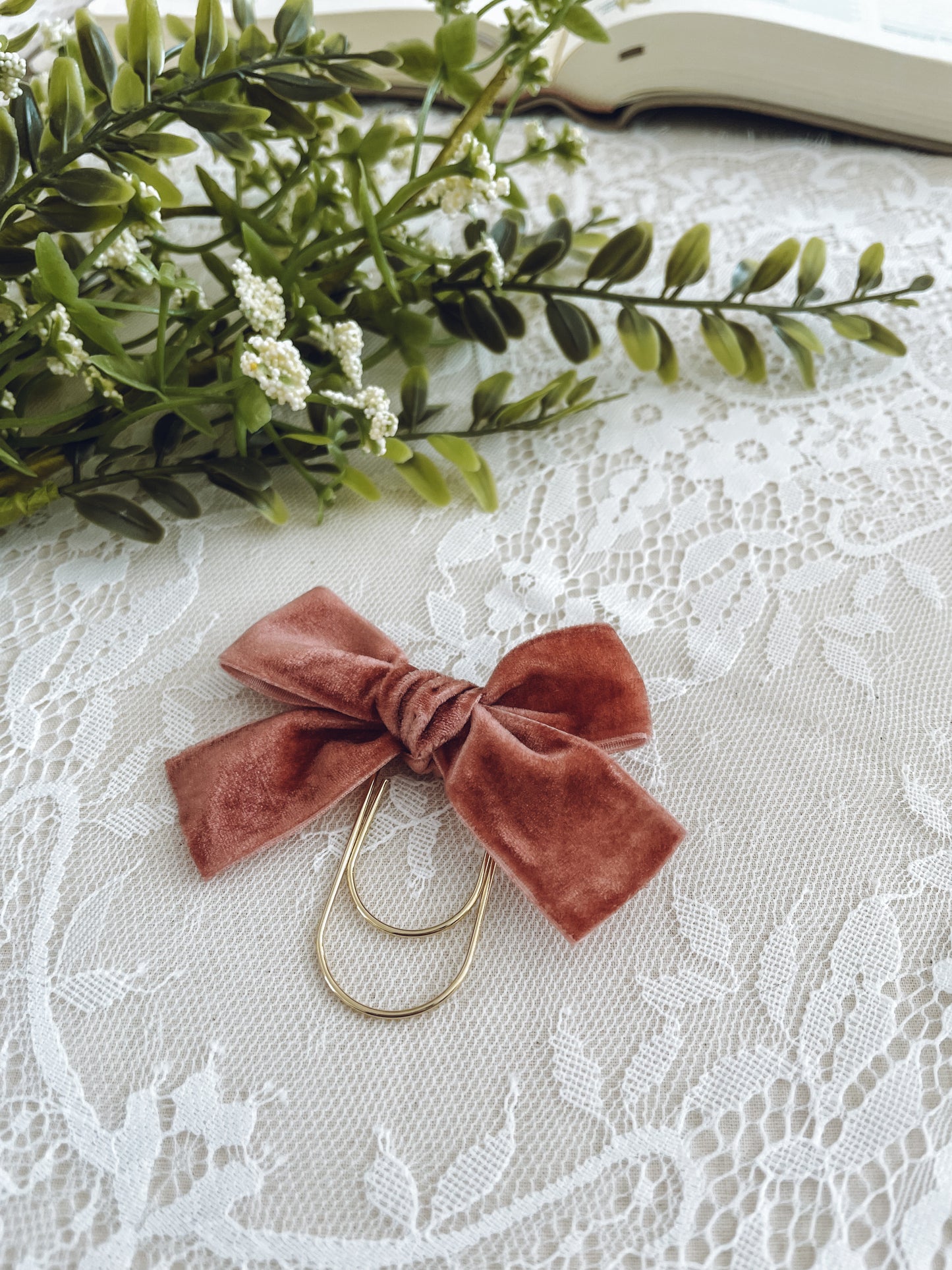 Rose Gold - velvet topknot bow bookmark
