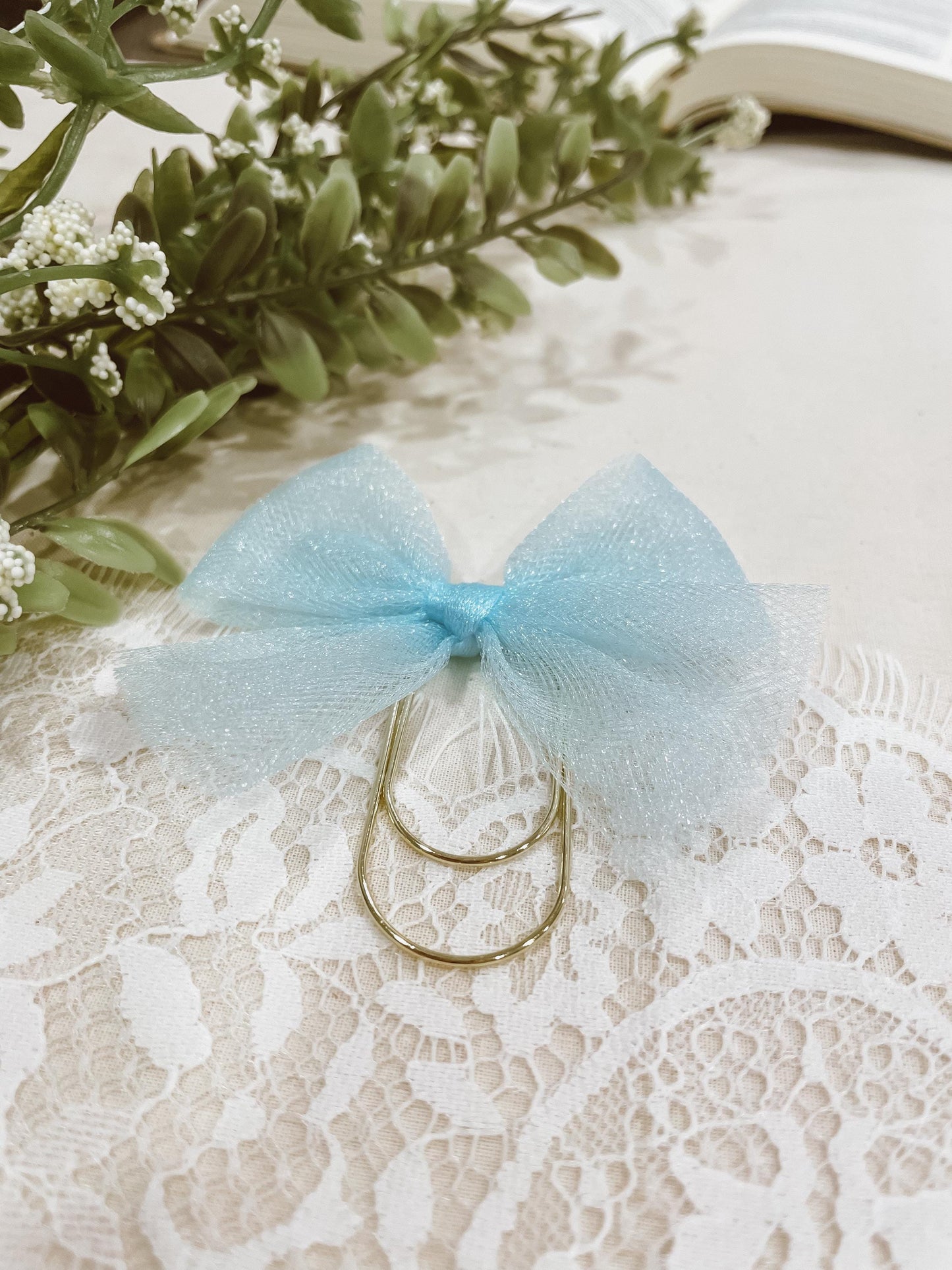 Baby Blue Tulle - bow bookmark