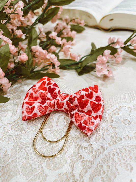 Lovely Hearts Red- petite bow bookmark