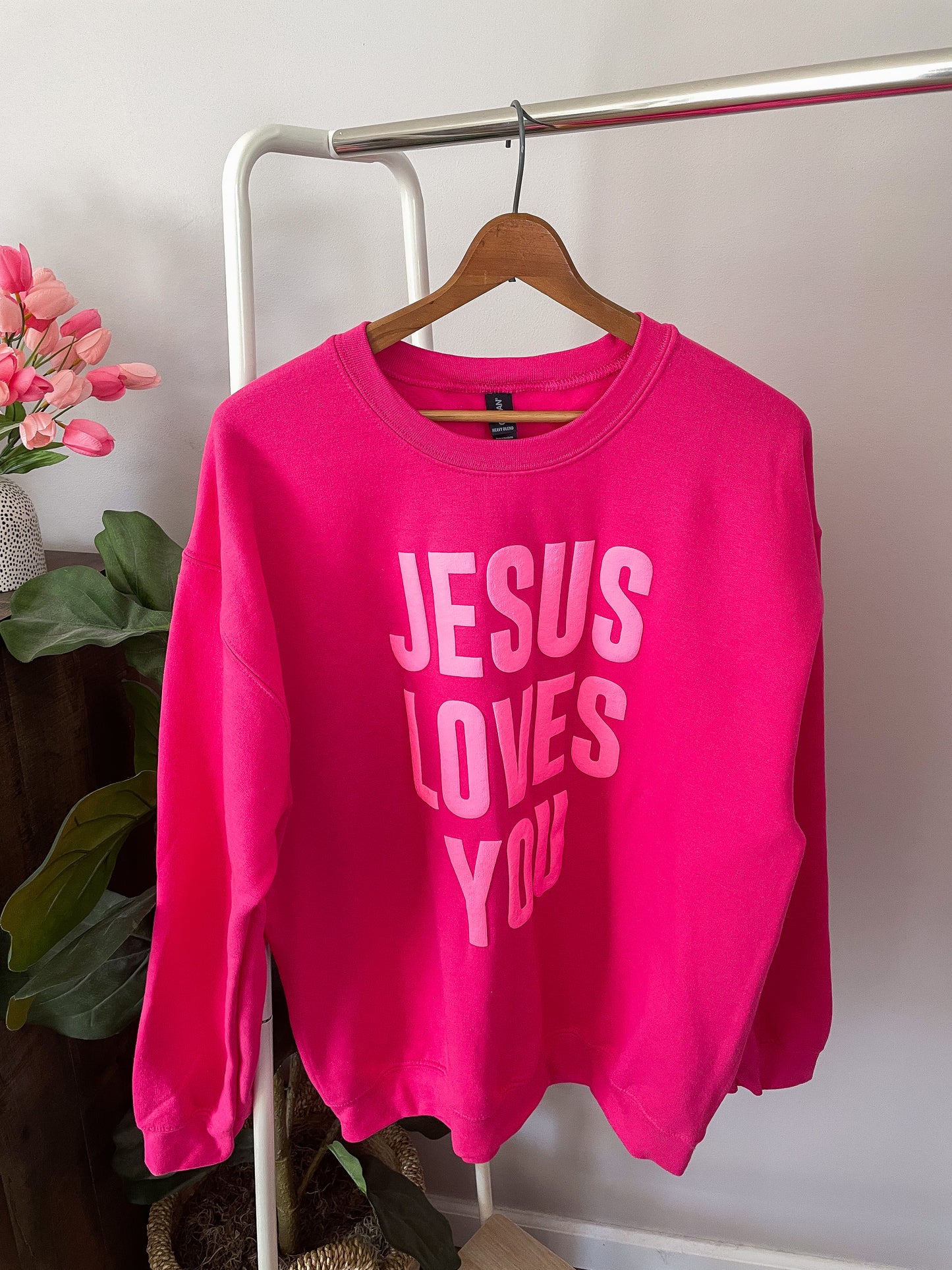 Hot Pink ‘Jesus Loves You’ crew