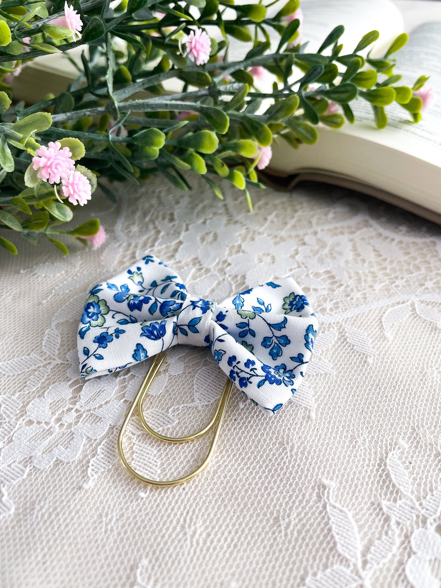Blue Iris- petite bow bookmark