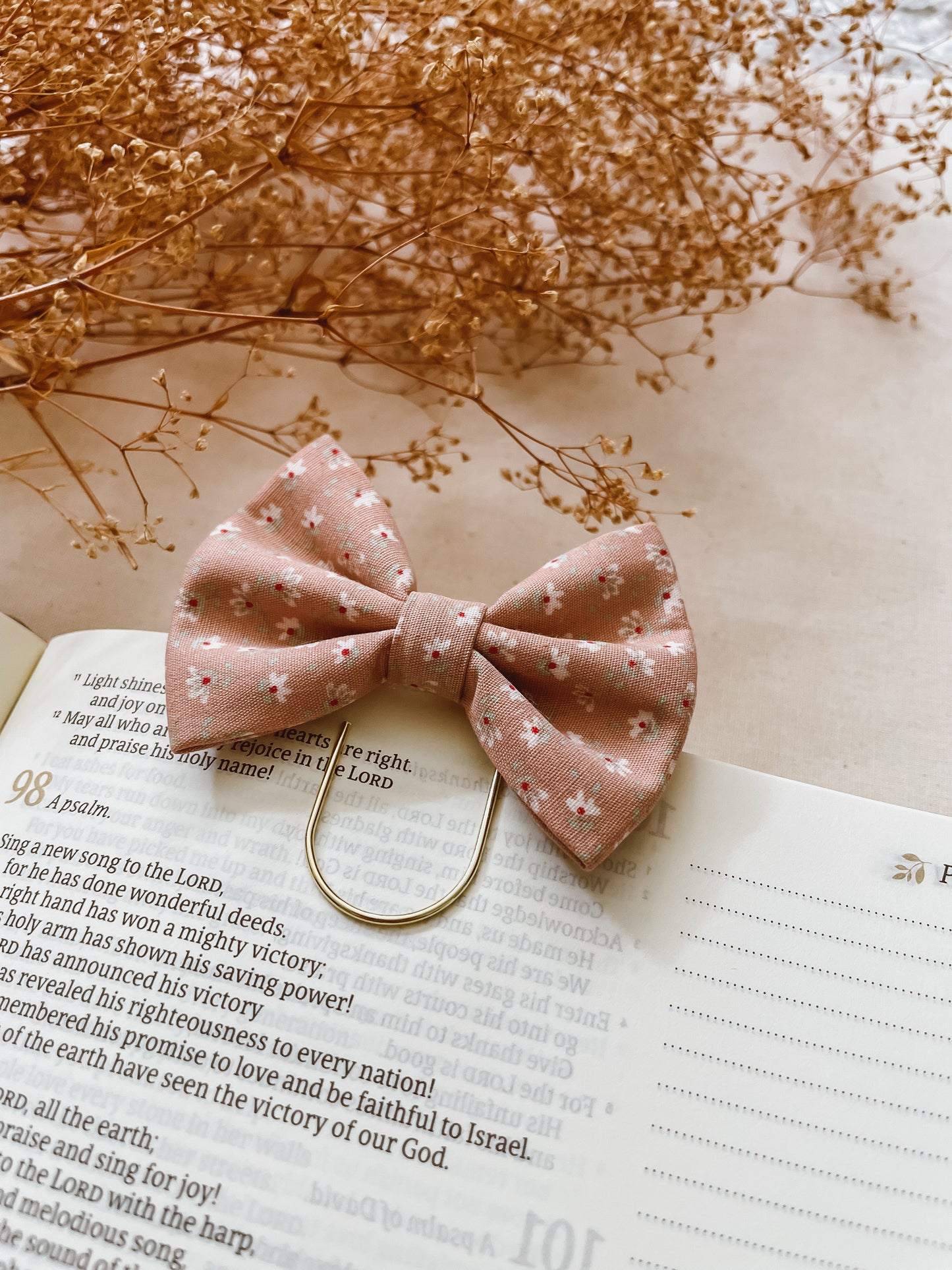 Blush Fall Florals- petite bow bookmark
