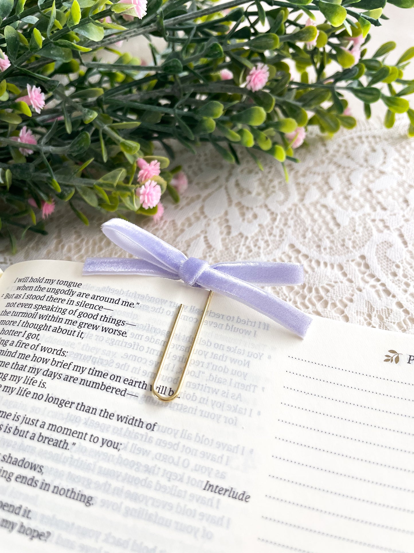 Lilac ~ velvet mini bow bookmark