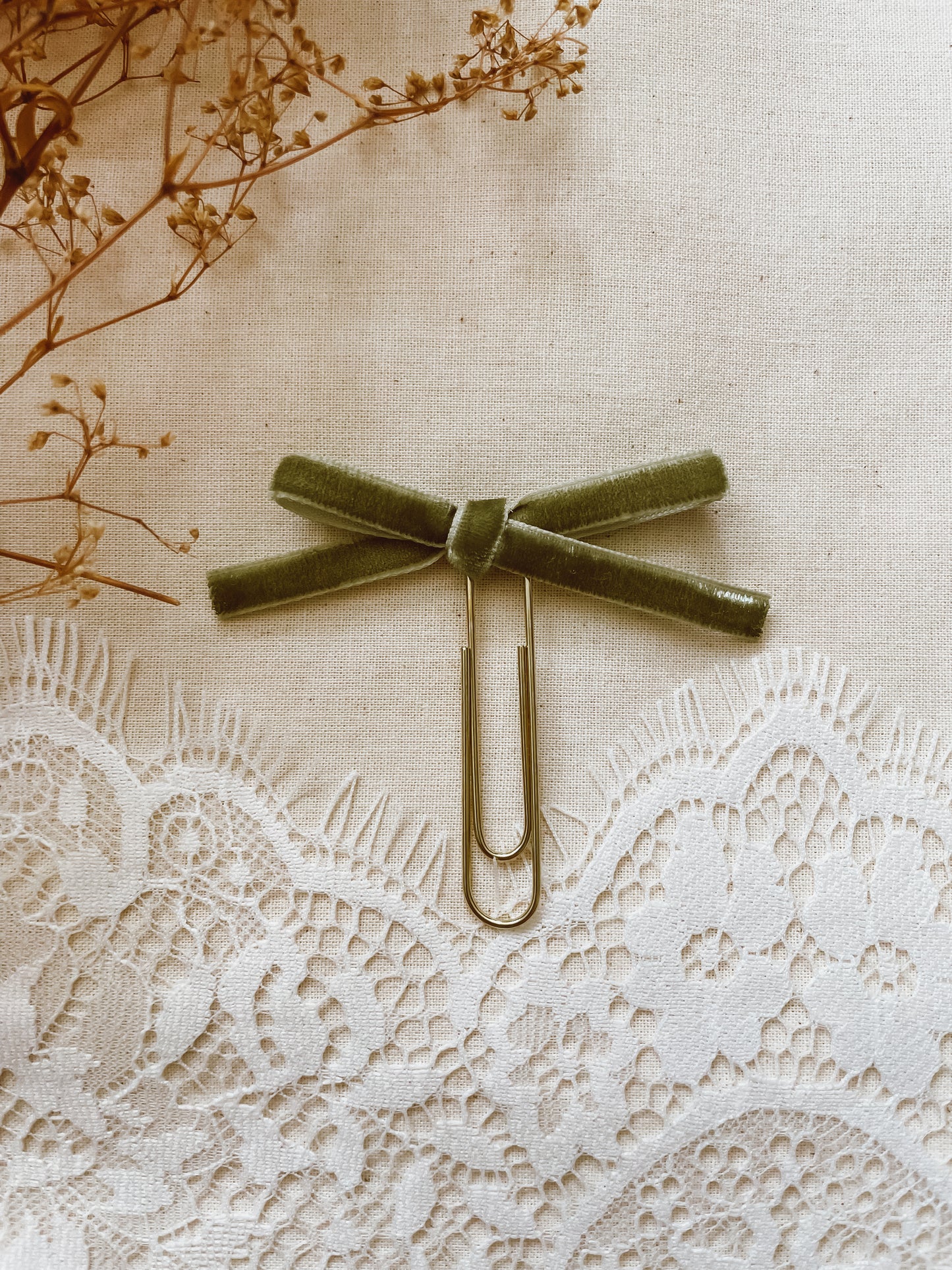 Olive-velvet ribbon bookmark