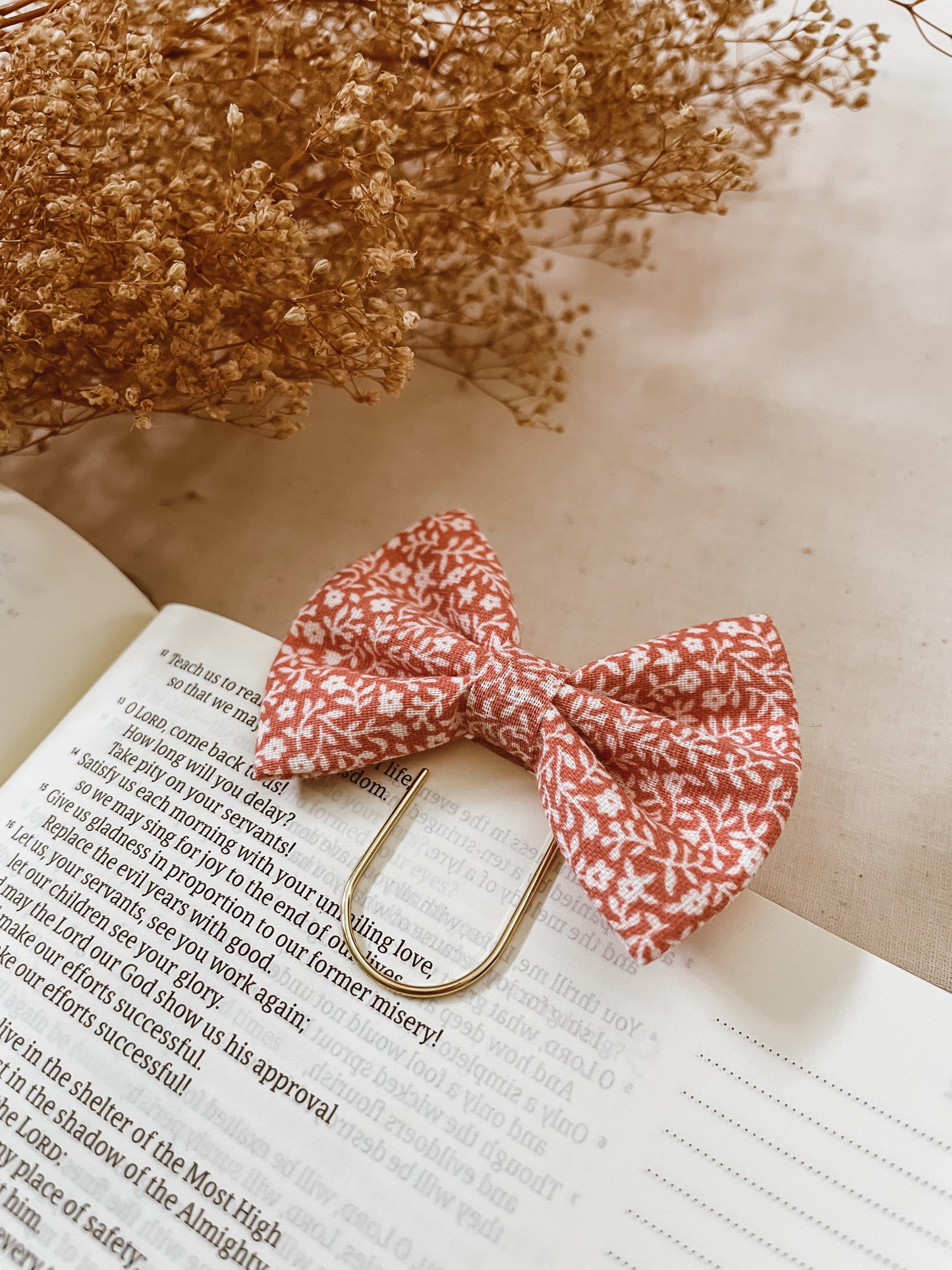 Apricot Floral-petite bow bookmark