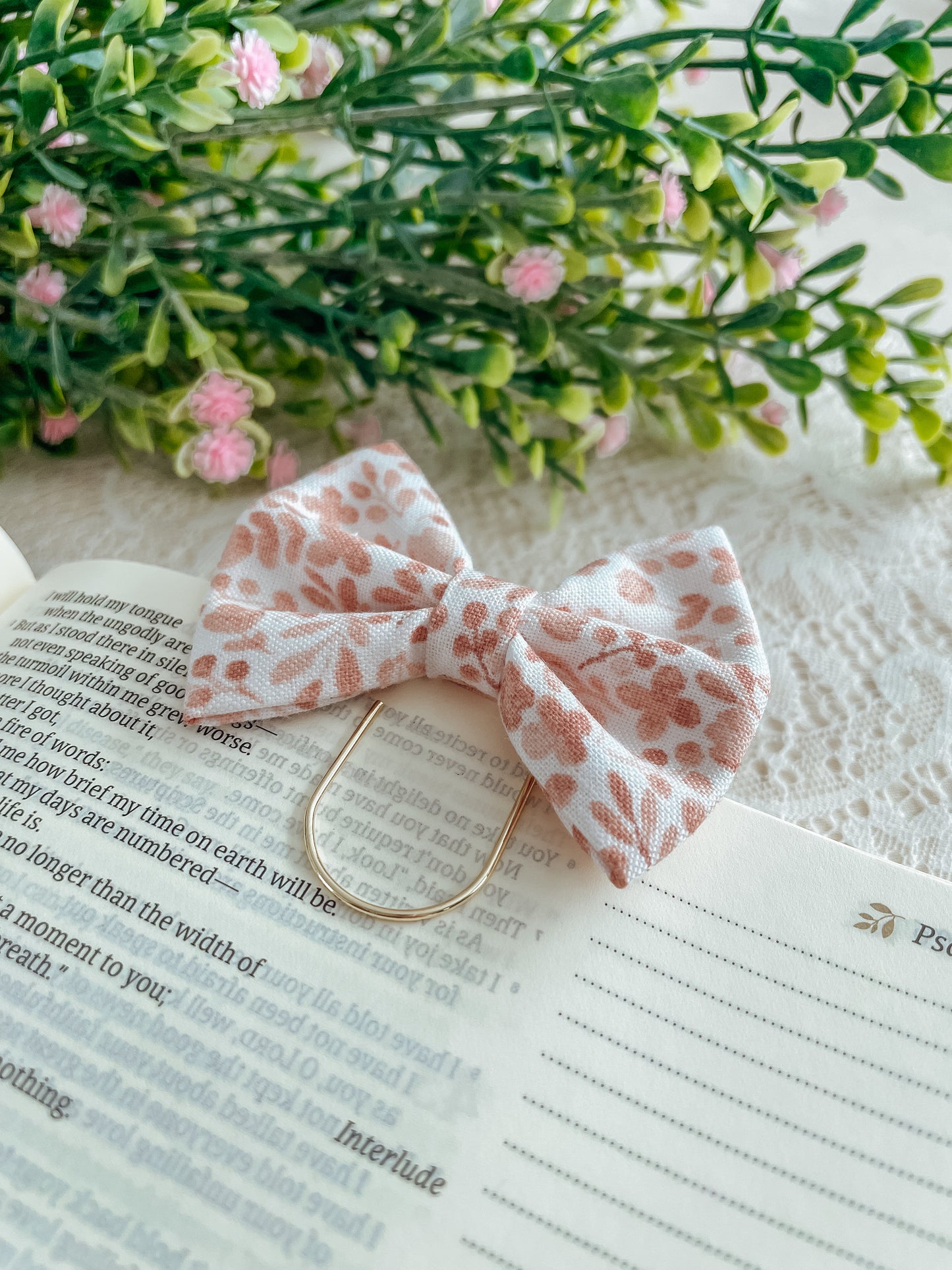 Blush watercolor floral- petite bow bookmark