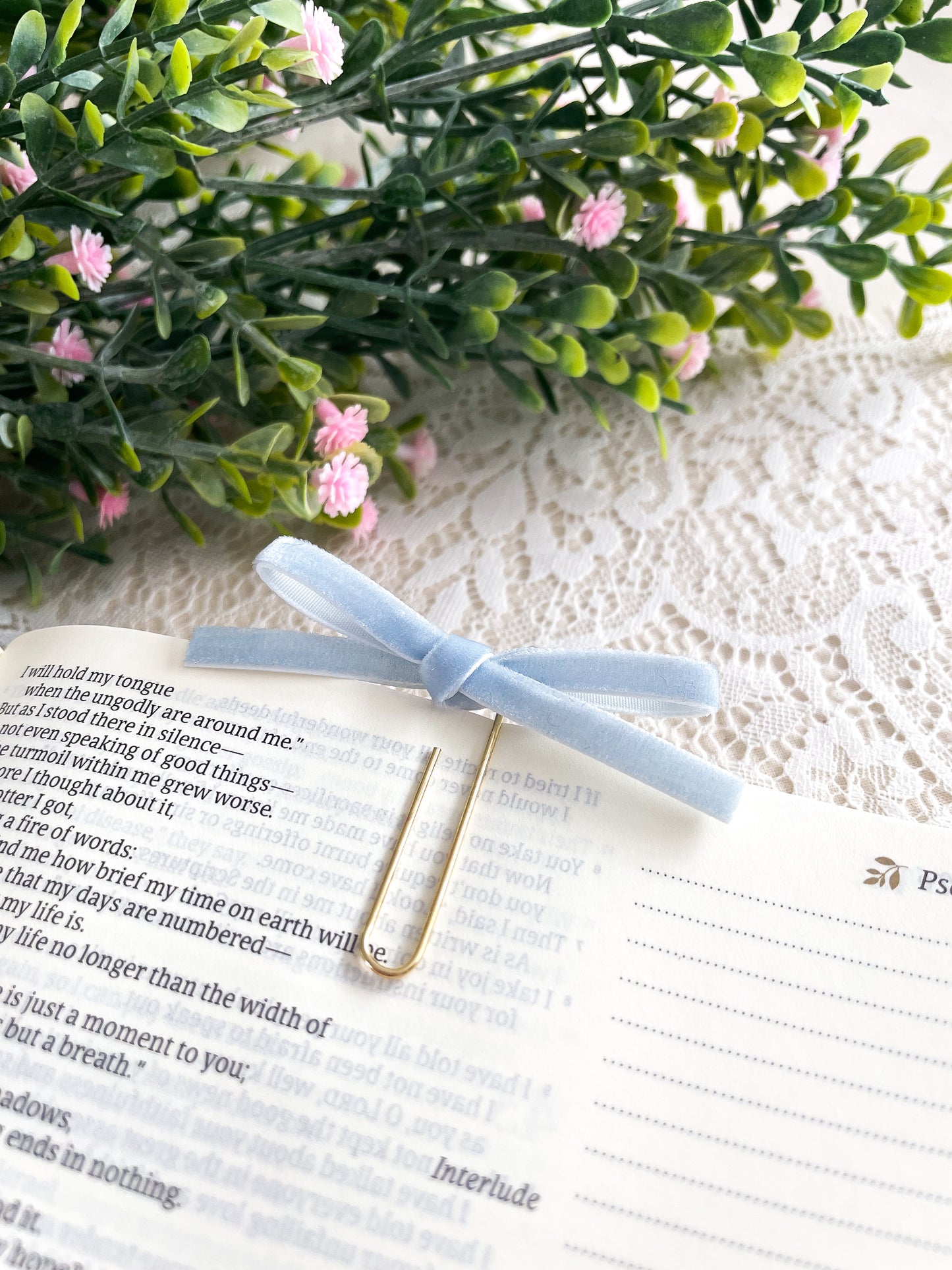 Powder Blue ~ velvet mini bow bookmark