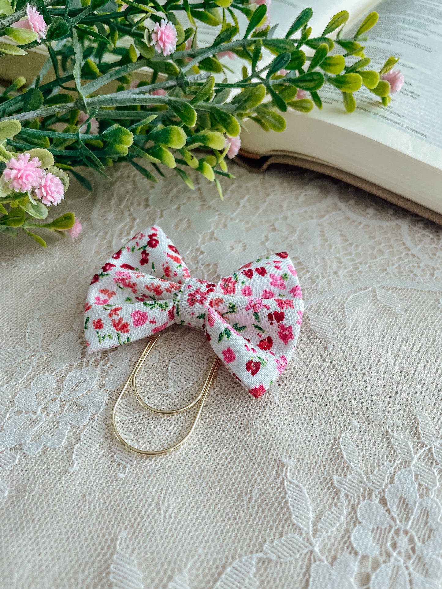 Summer Rose- petite bow bookmark