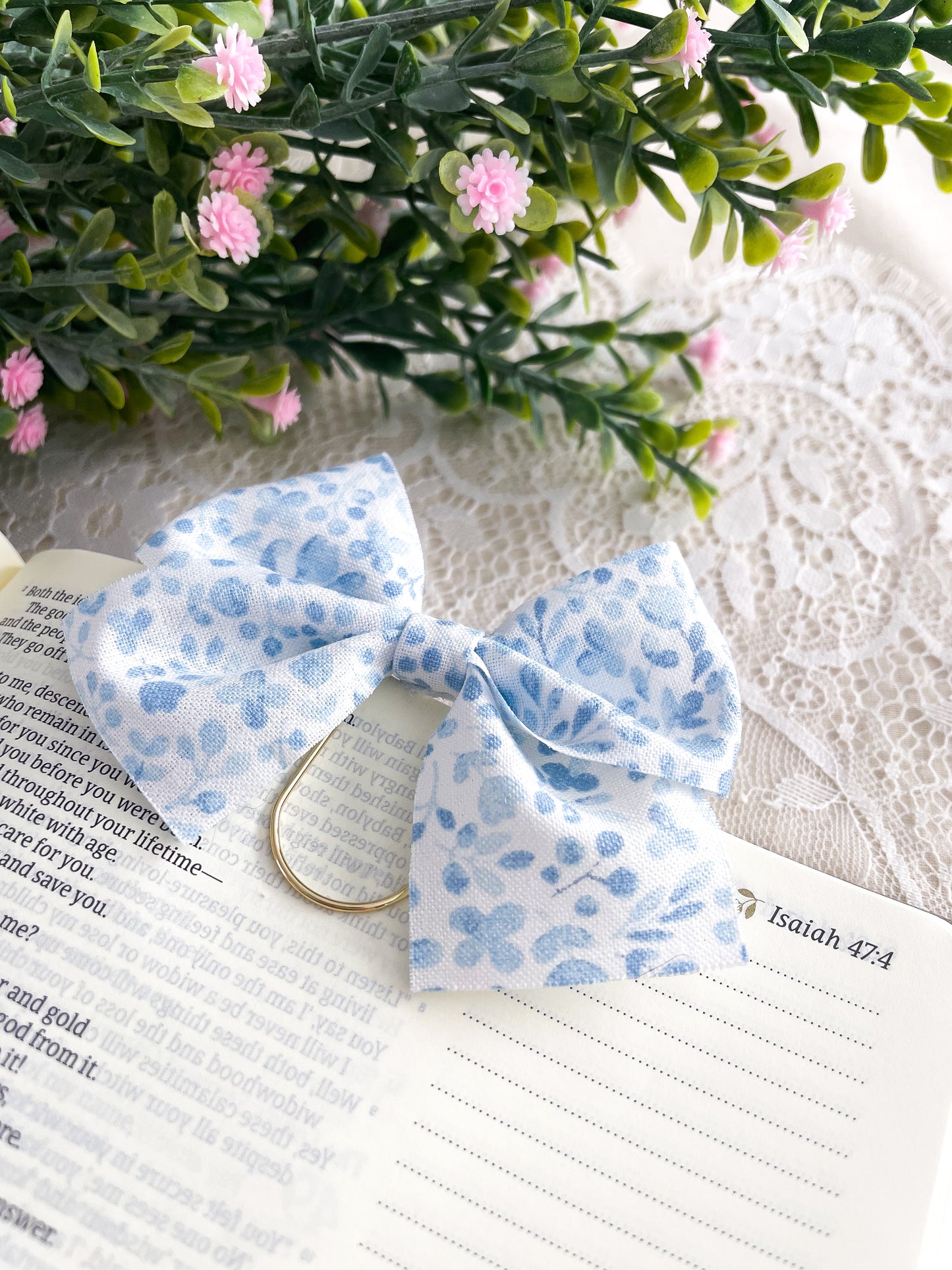 Soft Blue Watercolor Floral- bow bookmark