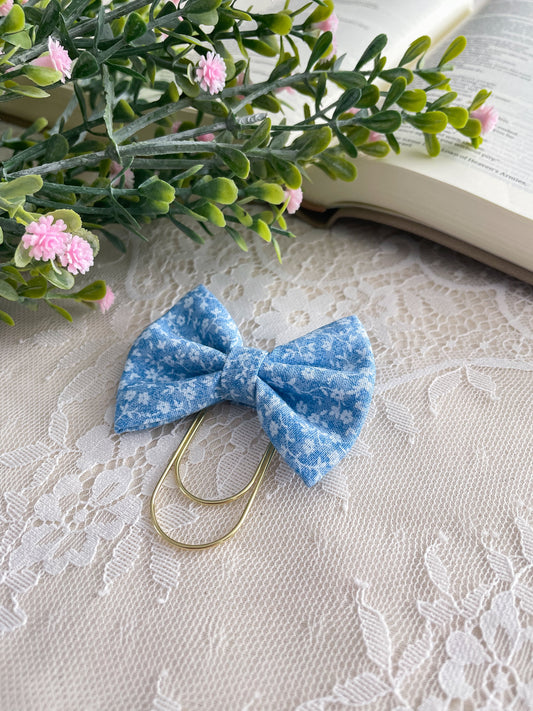 Dainty blue floral- petite bow bookmark