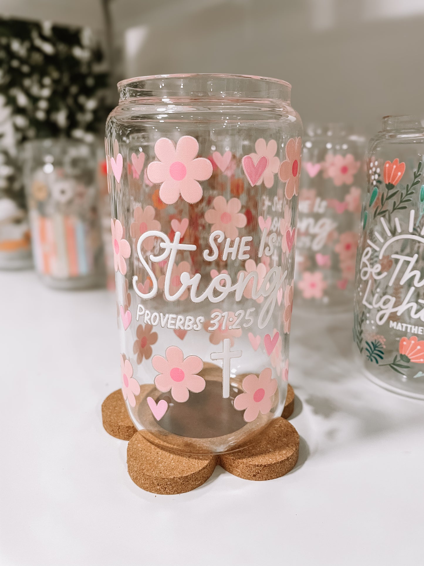 She is Strong- Proverbs 31:25 16oz glass tumbler