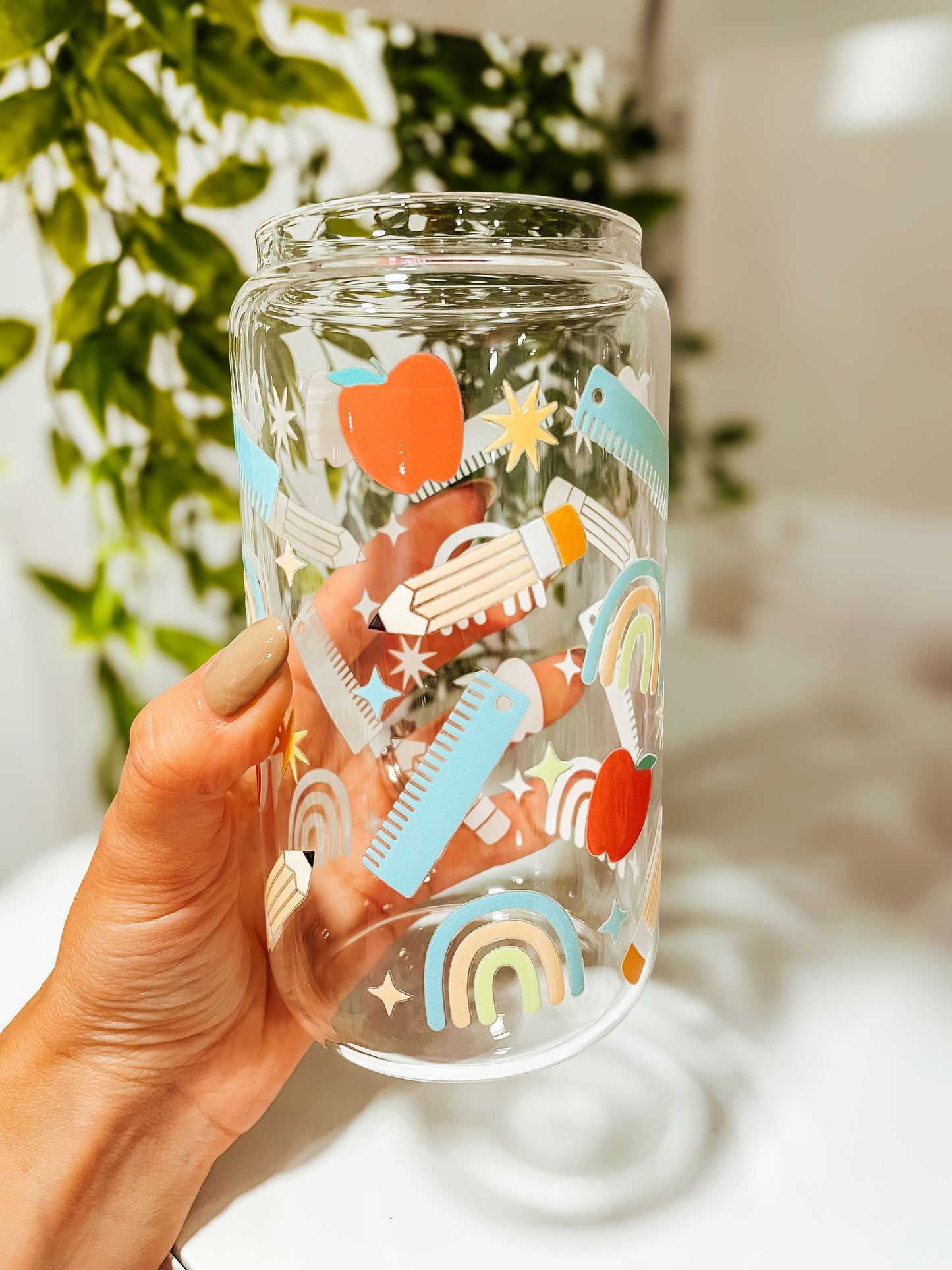 In the Classroom (blue)-16 oz glass tumbler