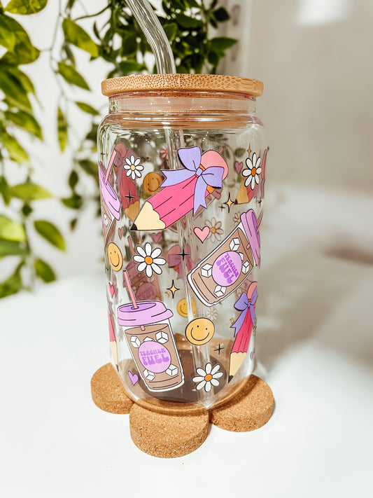 Teacher Fuel - 16 oz glass tumbler