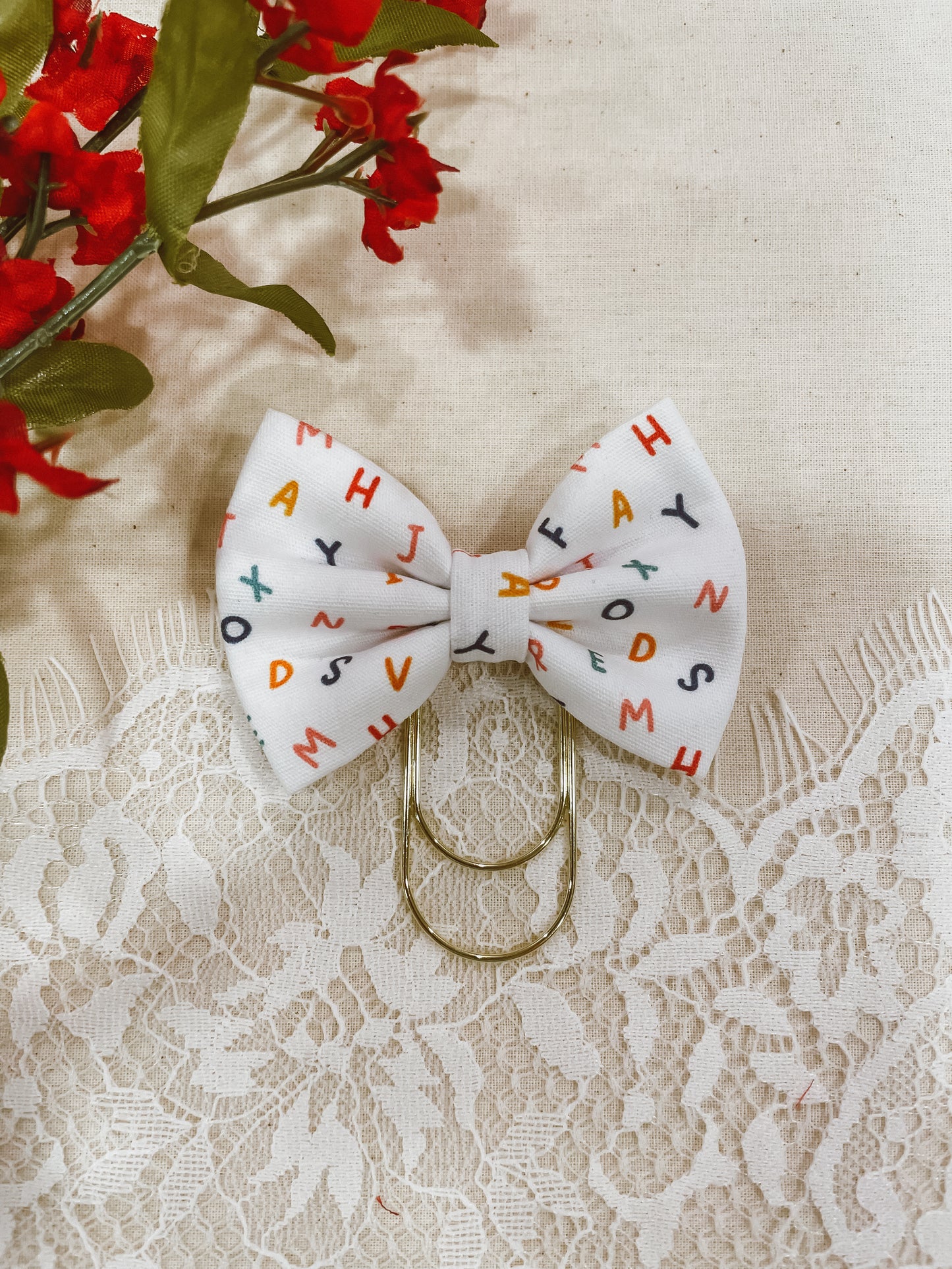 Little Alphabet- petite bow bookmark