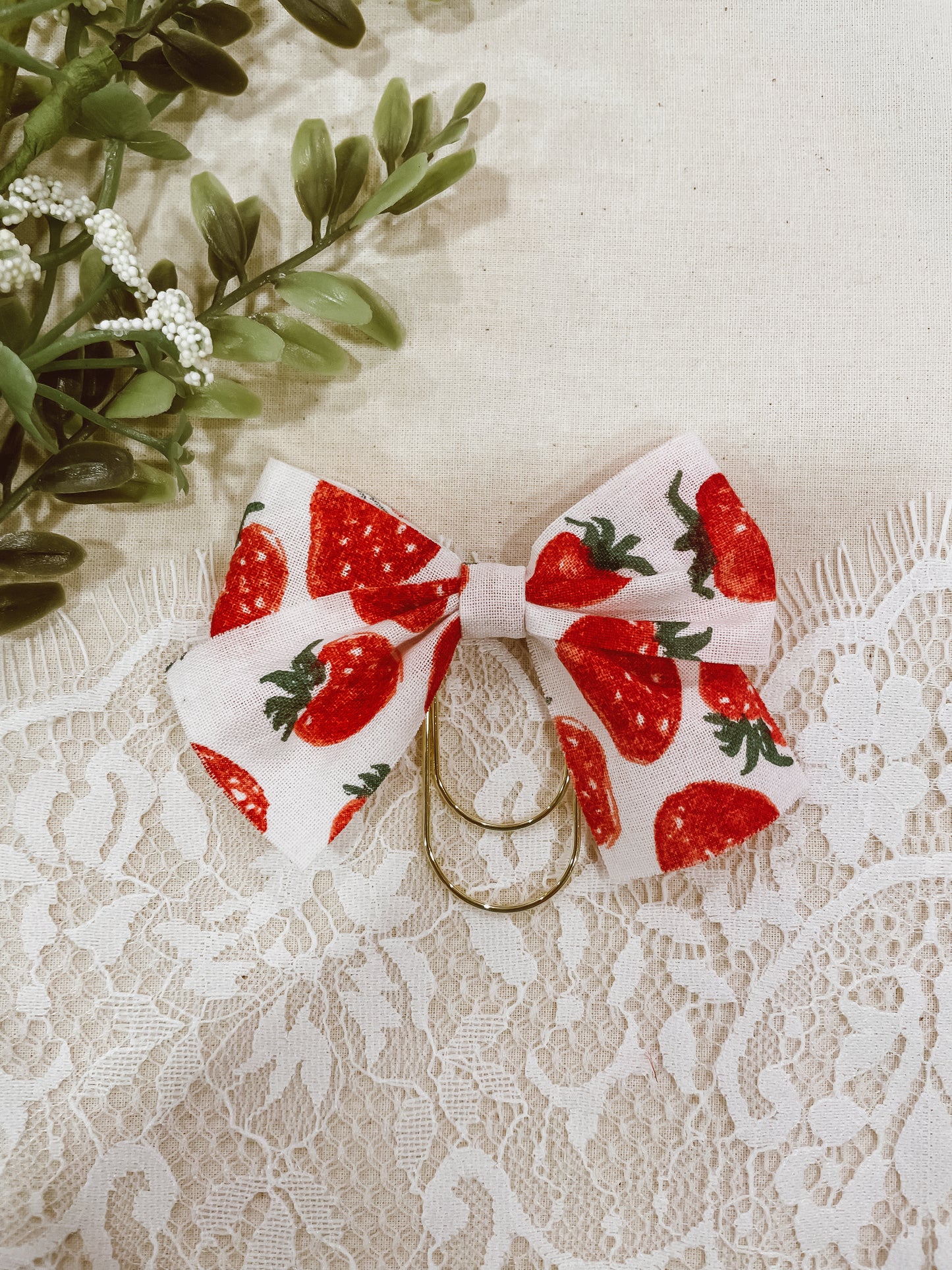 Strawberries & Cream - bow bookmark