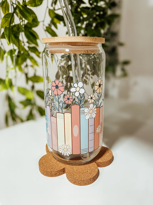 Bookish Floral - small glass tumbler