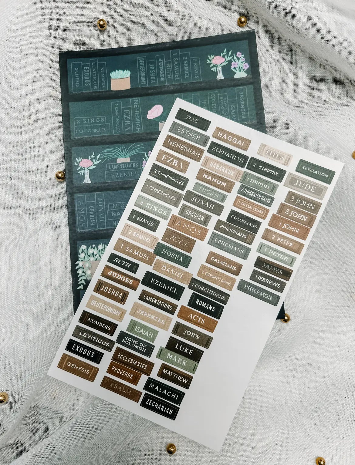 Books of the Bible Bookshelf tracker + Bible Journaling Supplies kit - Forest theme