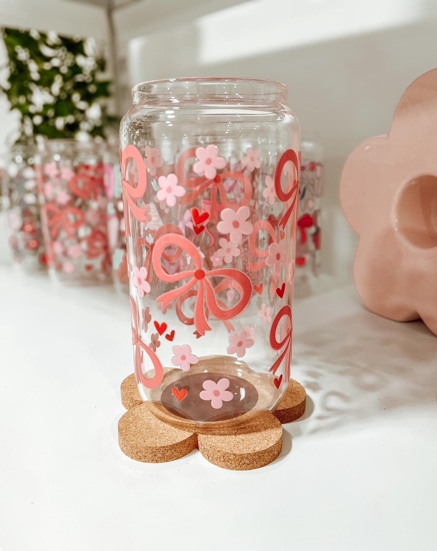 Pink Coquette Bow - 16oz glass tumbler