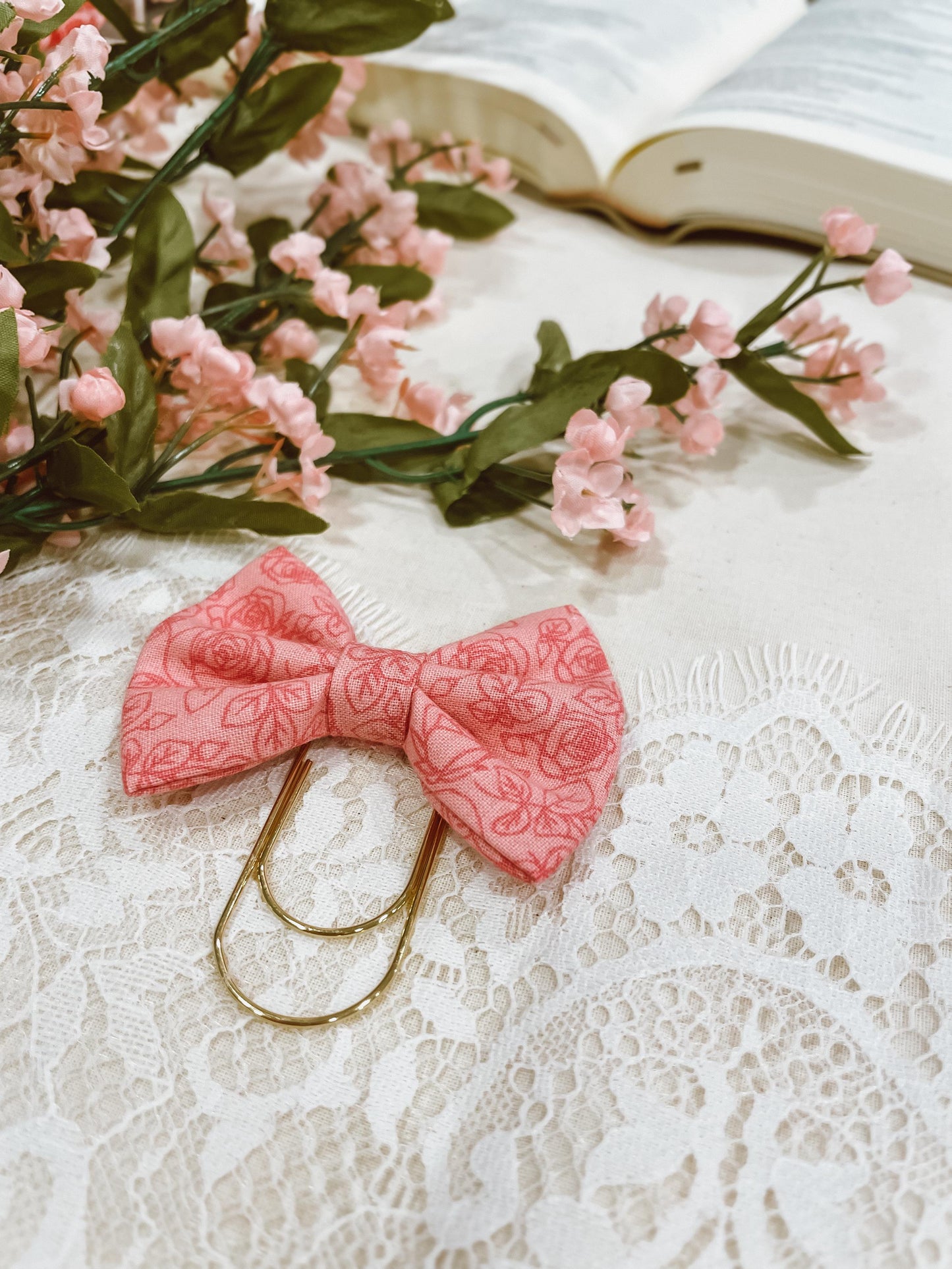 Delicate Rose - petite bow bookmark