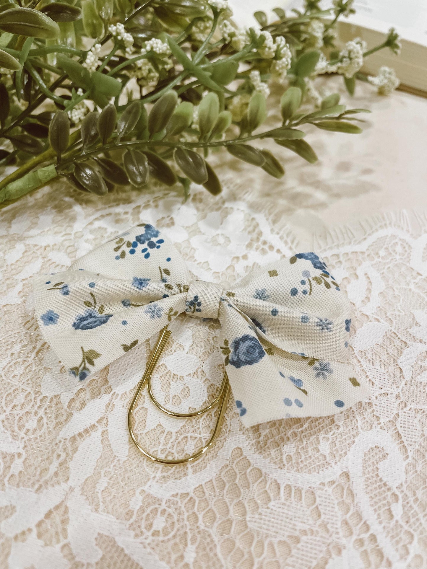 Soft blue rose - bow bookmark