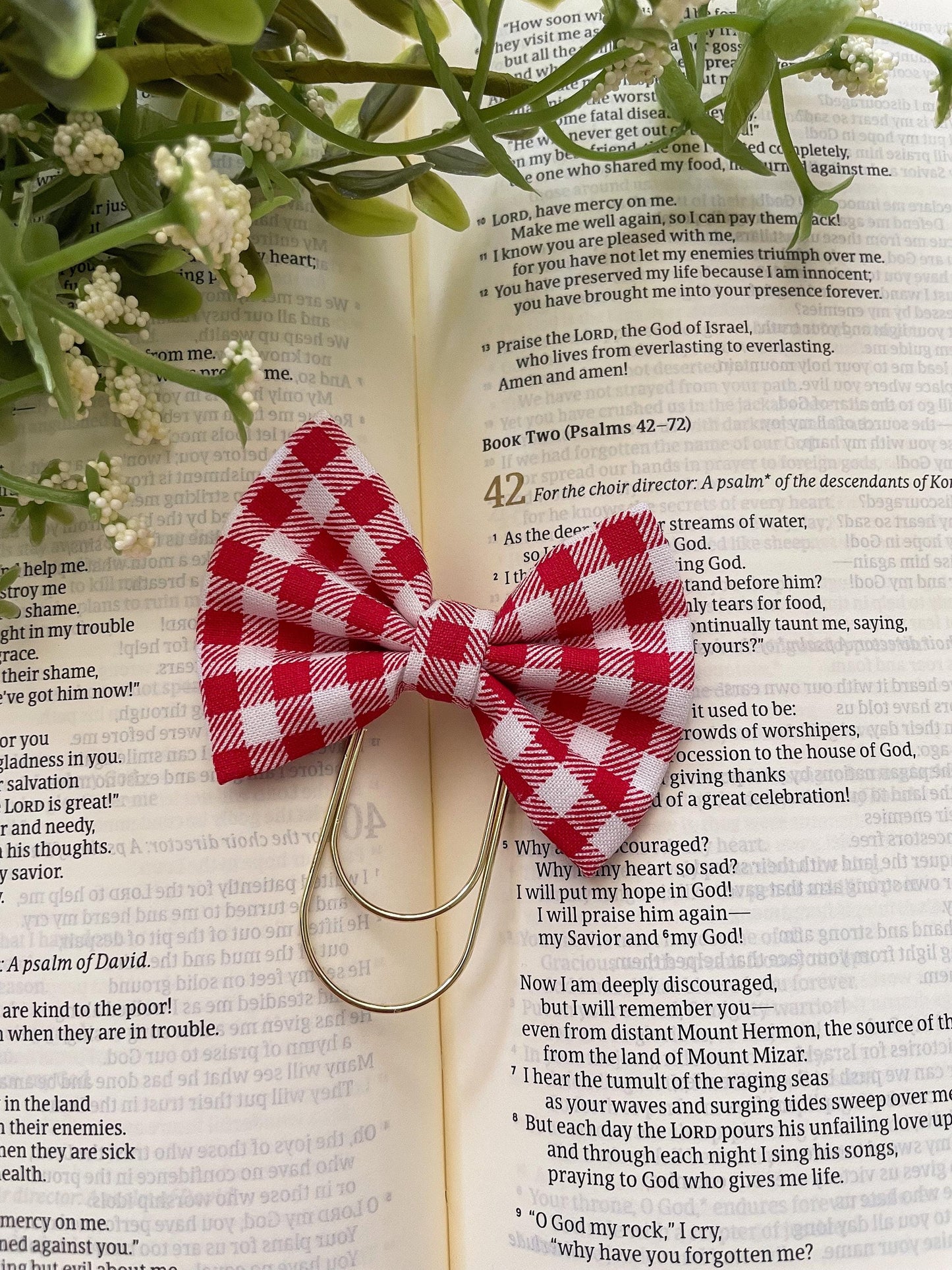 Red Gingham - petite bow bookmark