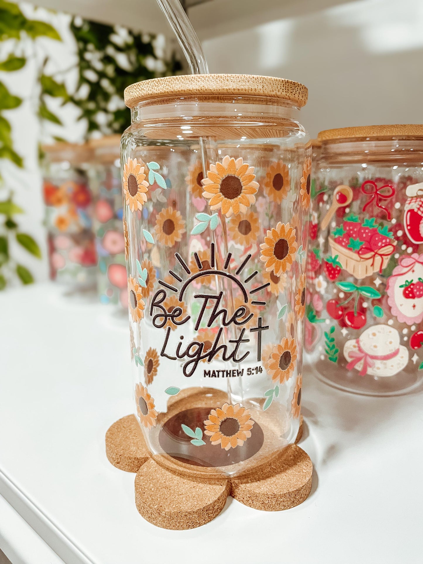 Sunflower ~ Matthew 5:14 - 16oz glass tumbler