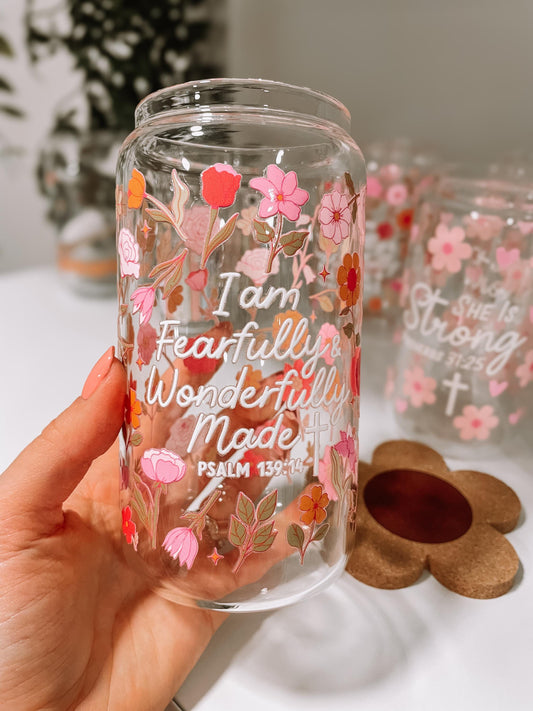 Wonderfully Made~ Psalm 139:14 - 16oz glass tumbler