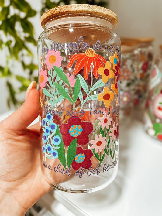 Child of God florals - 16oz glass tumbler