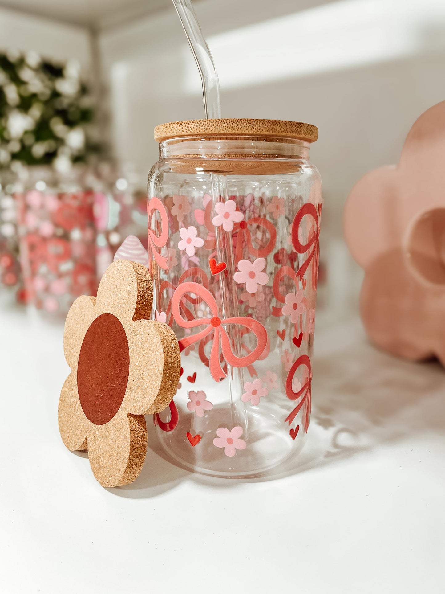 Pink Coquette Bow - 16oz glass tumbler