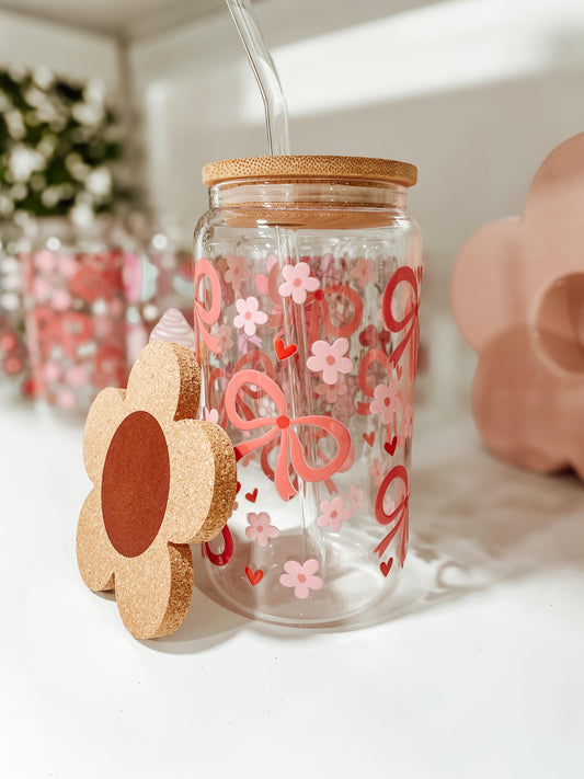 Pink Coquette Bow - 16oz glass tumbler