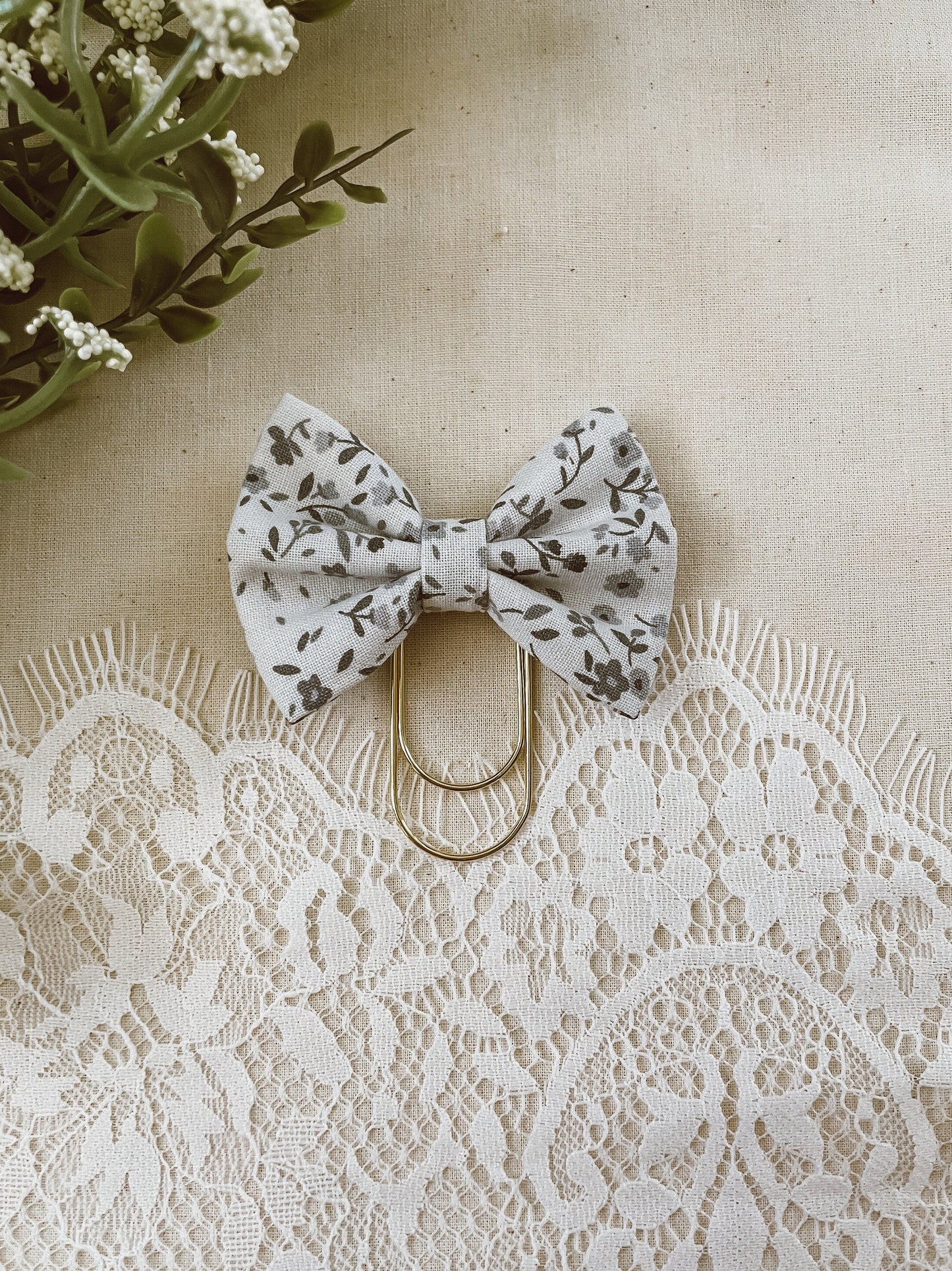 Dusty blue florals - petite bow bookmark