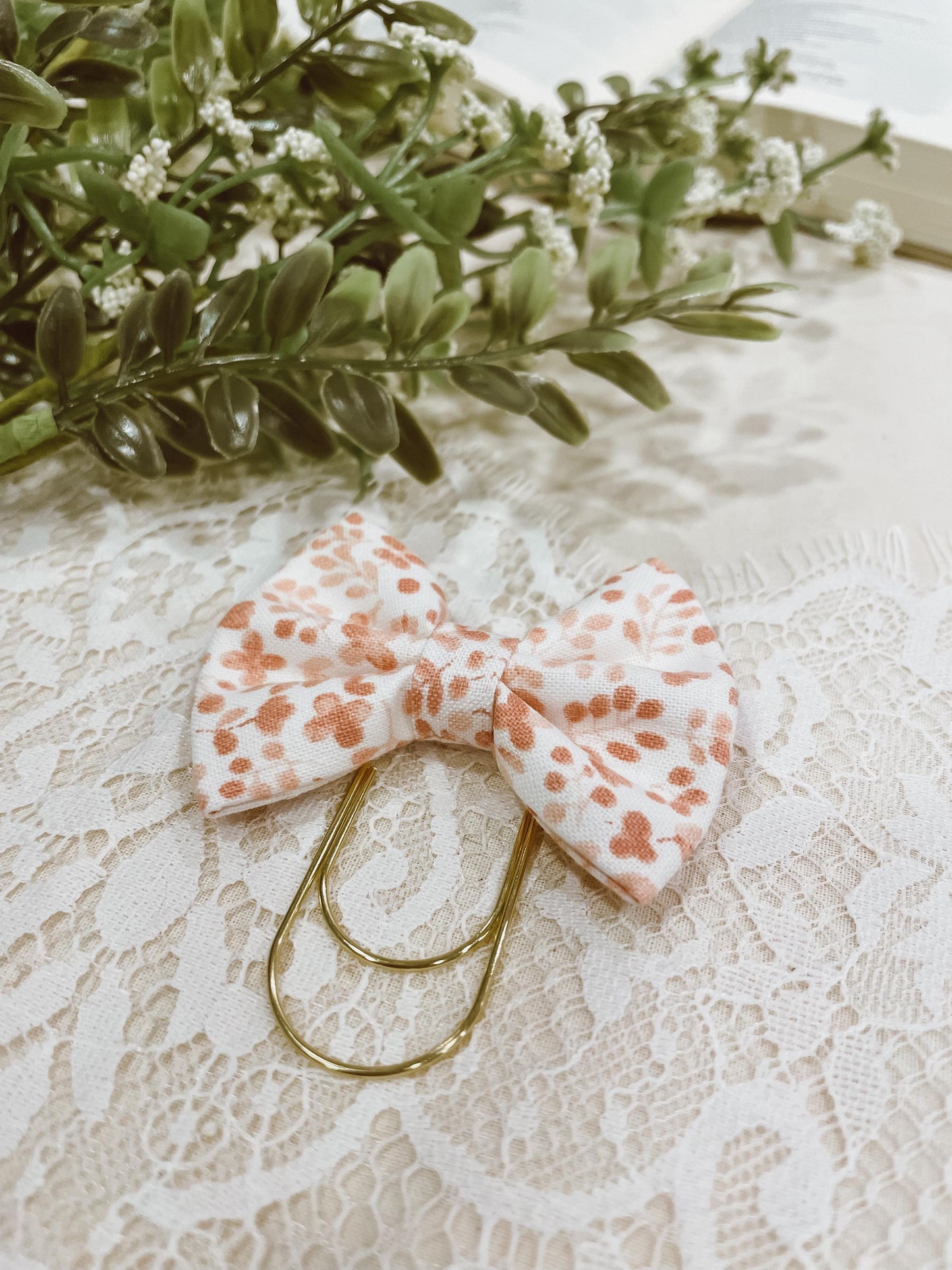 Blush floral- petite bow bookmark