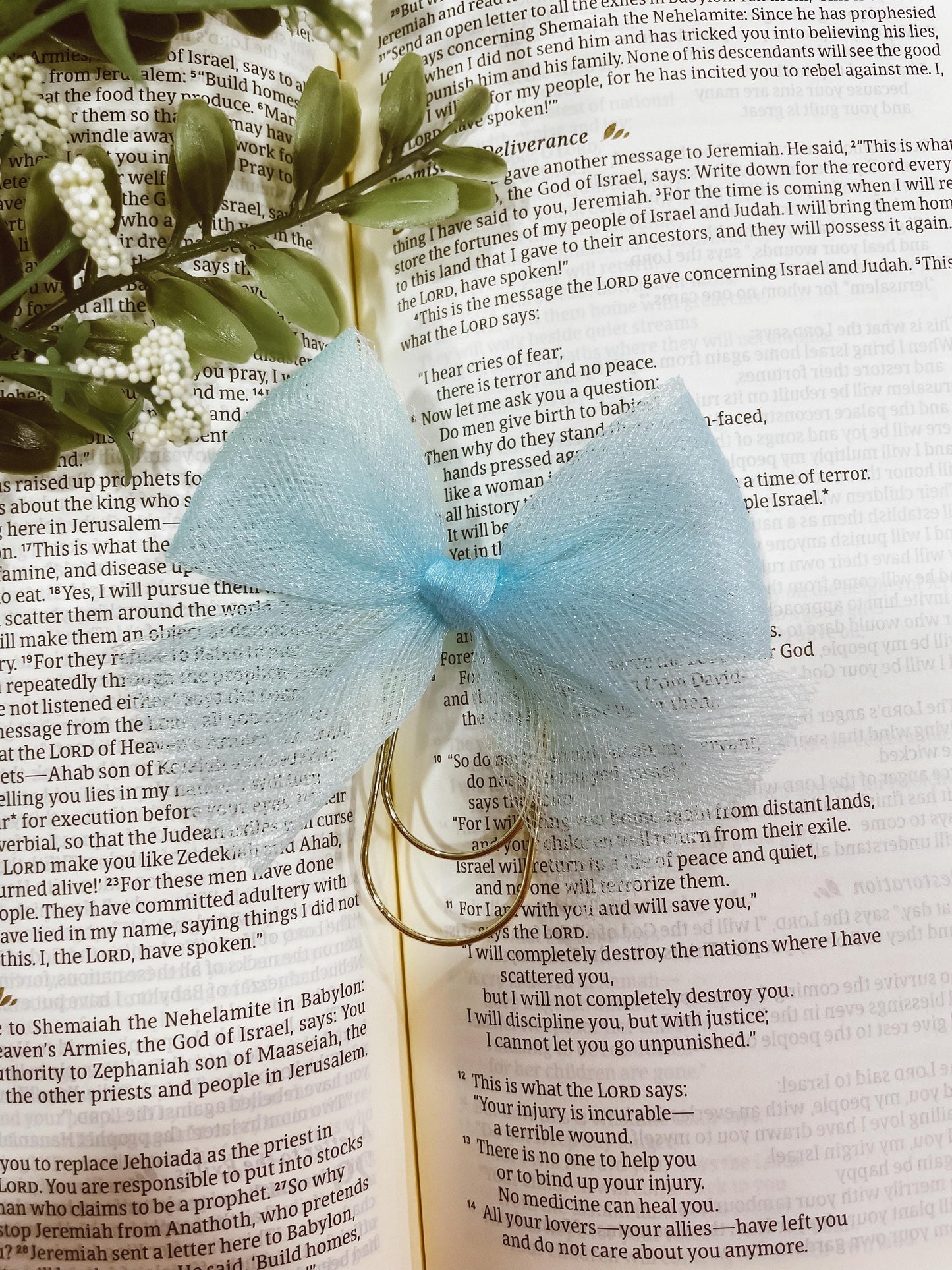Baby Blue Tulle - bow bookmark
