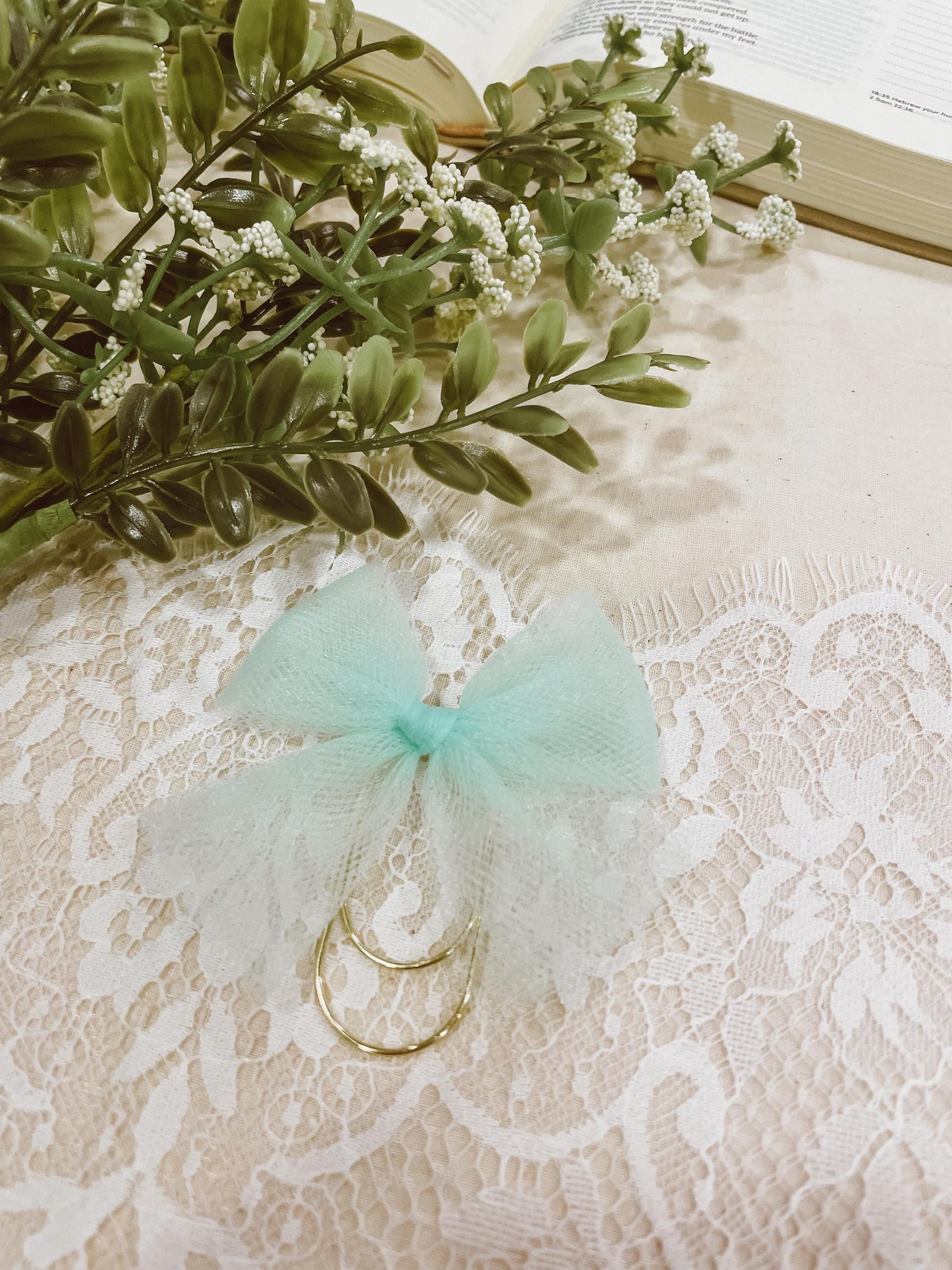 Mint Tulle - bow bookmark